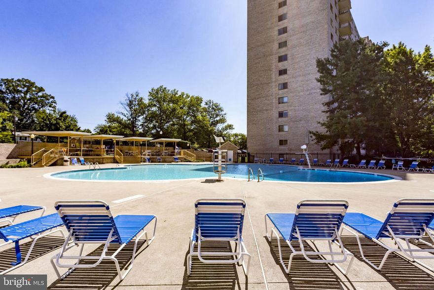 Beautiful Condition with BALCONY! Amazing View from 12th Floor! Many Updates!  Spacious! Granite Countertops! Backsplash! New Vanities in the Bathrooms! Close-In Location- Ride-On at Door! Tennis & pool community! Secure Bldg! Ample Parking! Convenient to Full Service Shopping Center, Public Bus, Metro. Easy Commute to DC & VA.