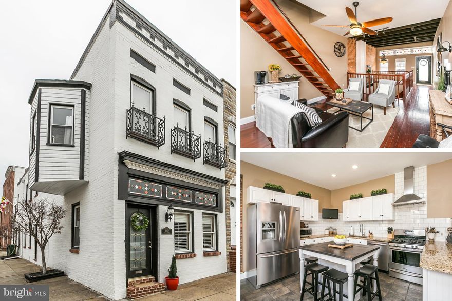 Stunning 15Ft EOG, Full Of Natural Light w/ Over 2,400+ SqFt Of Finished Living Space! Renovated To Keep ALL The Historic Baltimore Character & Charm! Exposed Brick/Beams, High Ceilings, Wood Floors & Stained Glass Meld The Old & New. Open Sunken Living Room w/ FP. Main Level w/ Den, Gourmet Kitchen, Bed & Bath. Master Suite w/ FP & Spa Like Bath. 2nd Bed & Bath To Roof Deck. A+ Canton Location!