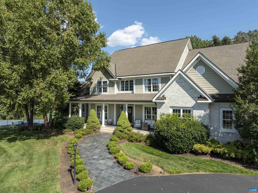 Top Quality, Custom Home in Ivy set on 5 acres with mountain views....Extended living space with swimming pool and full size tennis/sport court....Covered terrace pavilions overlook expansive lawn and recreation areas. Bright, expansive interior spaces flow comfortably...The vaulted great room opens to the gourmet kitchen and breakfast room...2 primary suites on the first floor...The upper floors feature 3 additional suites (with fabulous closet spaces) and a billiard room... Terrace level features a family room with bar, movie room, craft/hobby room, home office and a full bath... Easy access mechanical room houses the Geothermal system and still room for a storage room...Central vacuum system, irrigation system, & invisible fence...,Granite Counter,Painted Cabinets,White Cabinets,Fireplace in Great Room