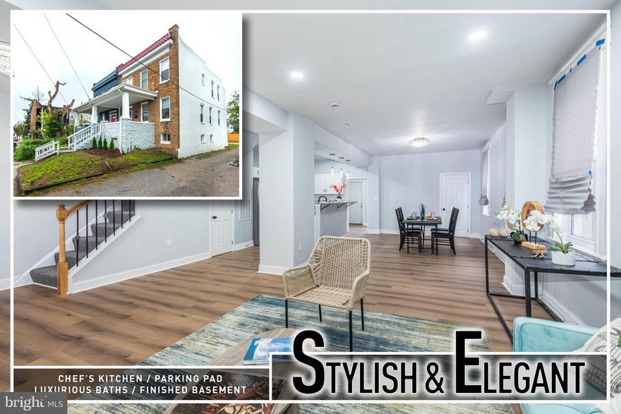 Stylish and spacious end-of-group renovation offering over 2,000 sq. ft. of finished living space! Step inside to an inviting open floor plan filled with natural light and enhanced by rich wood flooring throughout the main level. The generous living room flows seamlessly into the dining area, creating the perfect space for everyday living or entertaining. The gourmet island kitchen is the heart of the home, featuring sleek granite countertops, stainless steel appliances, modern cabinetry, pendant lighting, and plenty of prep and storage space for the home chef. A main-level full bath and convenient kitchen-level laundry add to the home’s functionality.  Upstairs, retreat to the luxurious Primary suite complete with a walk-in closet and a private full bath. Three additional spacious bedrooms and a hall bath with dual sinks provide comfort and convenience for family or guests. The finished lower level expands the living space with a cozy family room ideal for movie nights, hobbies, or a home office, plus a separate storage area to keep everything organized.  Outside, enjoy the ease of 2-car parking and the benefits of being an end-of-group home, with extra windows, more natural light, and additional outdoor space. A perfect blend of modern updates, thoughtful design, and everyday convenience — this home truly has it all!