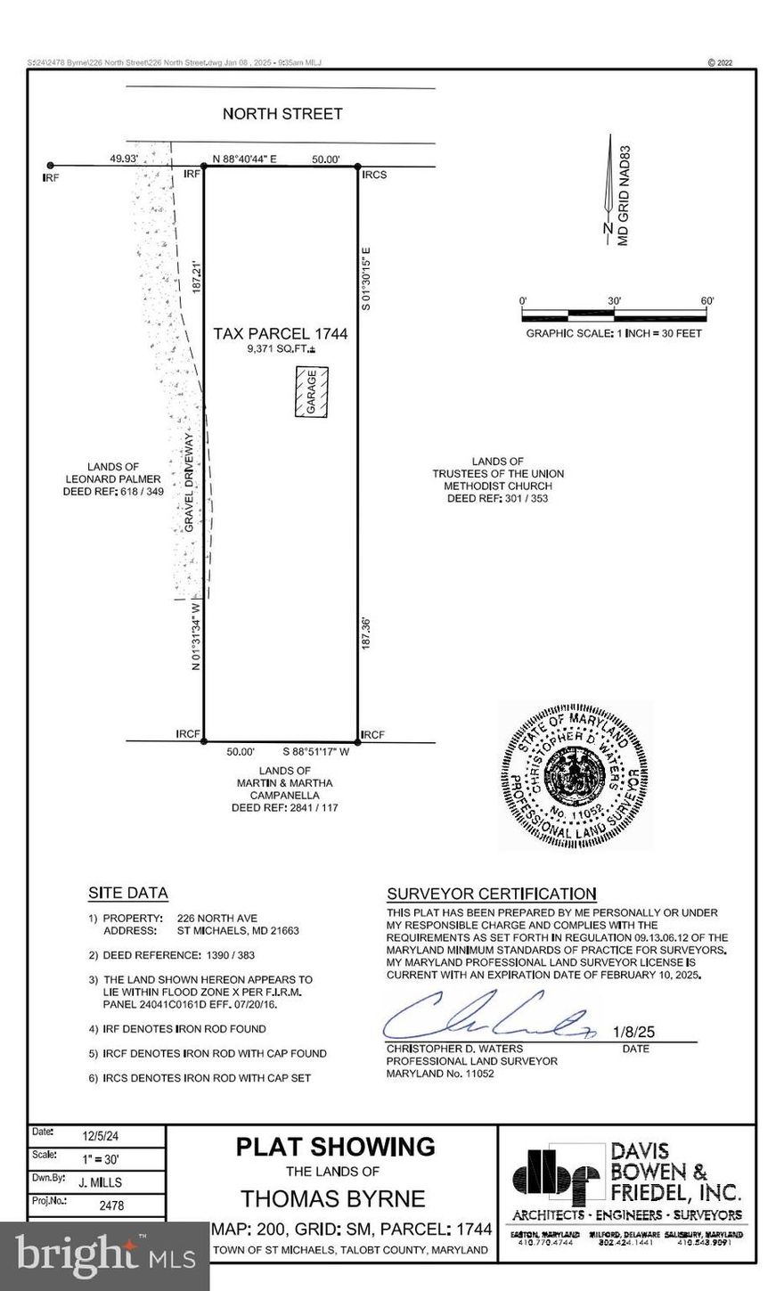 40K PRICE REDUCTION! New Survey and Setback Requirements in document section of listing!  Ready to build your custom home in the beautiful town of St. Michaels!  PROPERTY IS UNDER R-1 and ALLOWS FOR A DUPLEX IF DESIRED.  This is a larger lot, over 1/5 of an acre.  Enjoy all the benefits of living in town, walk to the harbor, shops, restaurants, nature trail, library, ball park, community center and Chesapeake Bay Maritime Museum.  There is existing water and sewer hook-up.  Will need to verify with Talbot County that there are no hook-up fees.  Lot offers garage in good condition.  Buyer and/or Builder must conduct their own due diligence.  Must confirm buildable square footage, etc.  Contact listing agent for more details.