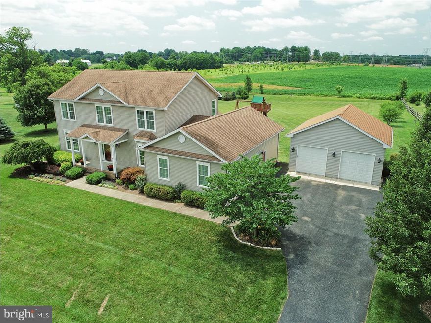 Welcome to the prestigious Centennial Oaks development, known for its beautiful homes, spacious lots, scenic country atmosphere and convenient location less than 15 minutes from Harford Mall.  This charming colonial with geothermal heat features hardwood floors in the spacious eat in kitchen, formal dining room and sun room, plus handsome custom solid cherry cabinetry throughout the home.  The first level boasts an open floor plan with 9 ft ceilings and ample daylight from the sun room that walks out to a brand new tigerwood deck facing the sunset.  Upstairs, features abundant closet space, roomy bedrooms and a master suite with vaulted ceiling, large walk in closet and bath with double vanity and 2 person jet tub.  Garage space abounds; perfect for the car enthusiast or woodworker.  The 2.5 car attached plus a detached 2 car garage are both finished and insulated, with 11 ft ceilings.  The detached garage is specially equipped with lighting and high amperage wiring for use as a workshop. Please see plat layout in photos for lot representation.  Make an appointment to see this spectacular home today!