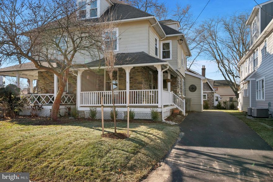 Don't miss this charming home with wrap-around porch, located on one of Narberth Borough's most popular streets. Situated in award-winning Lower Merion School District, in the high school choice zone, this home enjoys a convenient walkable location, just blocks from Narberth Park and Playground, Narberth community library,  SEPTA's regional rail station, and all of Narberth's downtown shops, restaurants and wonderful community festivals.  Inside the home, you'll find hardwood floors, a spacious foyer, separate living and dining rooms, an eat-in kitchen, and convenient first floor full bathroom with stall shower.  A full basement provides potential to create an additional living or work area, and offers plenty of storage space, as well as laundry.  Upstairs, the second floor has three bedrooms and a hall bathroom with tub and shower.  The third floor offers two more bedrooms and a landing large enough for a small office or homework area.  While ready to move in now, this house also provides the opportunity for someone to make it their own and add updates over time.  A rare find at a reasonable price point, this lovely home presents a fantastic chance to join the vibrant and beloved Narberth community.