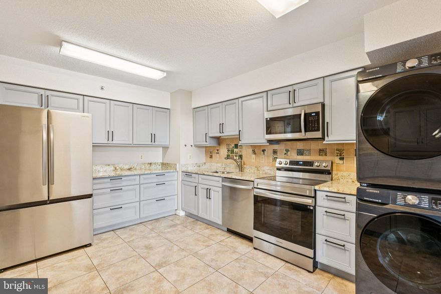 Spectacular 3-bedroom, 2.5-bath residence on the 11th floor, offering over 2,000 sq. ft. of interior living space plus a large private balcony with sweeping, unobstructed views. This spacious home features an open floor plan with classic parquet hardwood flooring and a fully renovated kitchen showcasing striking blue wood cabinetry, granite countertops, and stainless steel appliances. One of the bedrooms includes custom built-ins—perfect for a home office. The expansive primary suite offers an ensuite bath and generous walk-in closet. Additional highlights include central heating and cooling, abundant natural light, and exceptional storage with multiple large closets plus a separate storage locker. Residents of Skyline House enjoy premium amenities: swimming pool, fitness center, library, party room, billiards room, sun decks, bike storage, and 24-hour concierge service. The unit includes one garage parking space with ample guest parking available. Ideally located just steps from everyday conveniences and popular destinations—Starbucks, Harris Teeter, Target, Trader Joe’s, and more. Minutes to major commuter routes and close to Shirlington, Pentagon City, Amazon HQ2, Old Town Alexandria, and downtown DC.