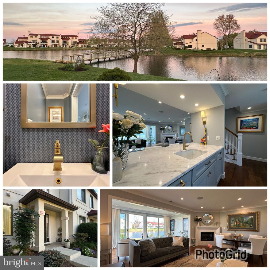 Experience "Paradise" in Queen’s Landing. This rare, end-unit waterfront gem offers an unparalleled living
experience overlooking the serene Lake Amleto. Boasting a 2019 full-gut renovation by a custom
contractor, this 1,425 sq. ft. residence (including a 145 sq. ft. sunroom) blends sophisticated design with
resort-style tranquility. 
The interior showcases master-level craftsmanship: solid hickory wood floors, custom solid wood doors,
custom maple cabinetry with ingenious storage solutions (toe-kick and spice & utensil drawers), and
Calacatta Gold marble adorning both the kitchen and the gas fireplace surround. The open floor plan is
optimized with structural improvements, including a pantry with a pocket door, a custom staircase with
 integrated storage, and a hidden Murphy door. Extensive recessed lighting on main floor with 3 dimmable picture wall accent lighting. 
Luxury finishes abound, from Emtek brass hardware and crown molding in every room to Monogram
premium appliances and custom window treatments with a hidden railing system. Both upper-level
bedrooms feature ensuites and are private retreats; one features a Travertine shower and floor with
antique bronze hardware, while the other offers elegant Italian tile. 
Relax year-round in the sunroom, constructed with heavy-duty UV-protected glass, to watch herons and
waterfowl against a backdrop of lake fountains. A remote-controlled full patio width awning installed to
control the amount of sunlight coming into the home. Modern peace of mind is provided by an under-
warranty Carrier HVAC system (with humidifier/air cleaner), Homeguard water softener, and updated roof, windows, and stucco. The Queen's Landing lifestyle includes a renovated clubhouse, heated outdoor pool, fitness center, pickleball and tennis, racquetball, community marina, kayak launch and racks. 
Unique Opportunity: The owner is also offering a 70-foot deep-water boat slip for separate purchase—a
rare find for the avid mariner.
Features List: 
• Renovation: Total gut-renovation (2019) including structural optimizations. 
• Kitchen: Custom Maple cabinetry, Calacatta Gold Marble counter tops and backsplash, 
Monogram/Blomberg appliances. 
• Mechanicals: Carrier HVAC w/ humidifier, Homeguard softener, LG HE Washer/Dryer.  
• Extra insulation in the attic with insulated access cover. Sound proofing insulation between the first
and second floor was added during the remodel. 
• WellSys water dispenser: tied to home plumbing and includes cold and hot water. This is an optional
rental unit and is contained within the kitchen cabinet. 
• Exterior: New Roof (2021), New Stucco (2017), New Windows/Front Door (2017). 
• Parking/Storage: Storage room off sunroom; ample community parking. 
• Boating: 70’ deep-water slip available.