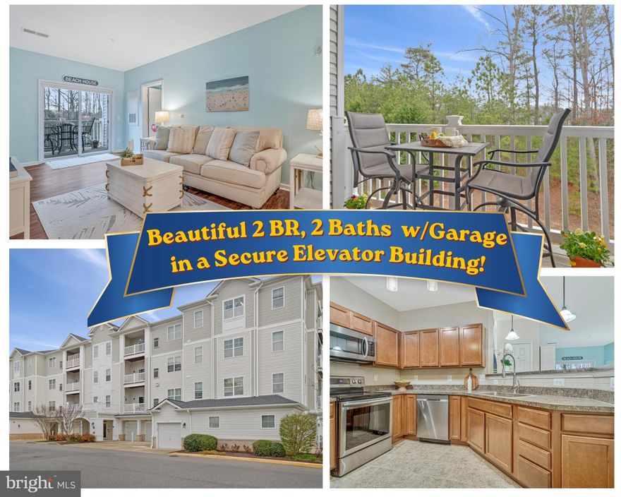 ✨  Feel like your on vacation everyday with the easy-care lifestyle and COASTAL VIBE of this immaculately clean,  UPDATED and MOVE-IN READY, 2 bedroom,  2 full bath condo with  some of the BEST VIEWS  in the community! Enjoy the LUXURY of an ELEVATOR and your own PRIVATE GARAGE  in this SECURED building, with a beautifully furnished lobby, in the sought-after Residences at Wildewood condos! ✨ Entering the home, you’ll appreciate the OPEN CONCEPT LIVING AREA, the cheerful and fresh "beachy" color palette and the gorgeous LUXURY VINYL PLANK FLOORING (with noise proofing and extra padding) that flows throughout the living and dining areas and continues into the bedrooms! (No carpeting  to worry about here!) ✨The spacious kitchen features a pantry, peninsula, and NEWER STAINLESS STEEL APPLIANCES and light fixtures. ✨The sliding glass door brings in lots of natural light and opens to a cozy, covered balcony overlooking a quiet lawn area backing to trees—the perfect spot to relax with your morning coffee and enjoy the serene surroundings. ✨The LARGE PRIMARY BEDROOM features a cozy SITTING ALCOVE, a generous WALK-IN CLOSET, and a freshly painted ENSUITE BATHROOM with double vanity. ✨ The second bedroom is located on the opposite side of the home, offering extra privacy, and has direct access to its own full bathroom. The nearby laundry closet includes a NEW WASHER AND DRYER (late 2024). ✨ Take the elevator down to the first floor lobby and go just around the corner hallway to access your SECURE PRIVATE GARAGE! The driveway also offers additional parking for another vehicle, plus there is ample guest parking in the community lots. ✨ Additional UPDATES  include: BRAND NEW WINDOWS (2026), NEW HEAT PUMP (2024),  and a NEW ROOF (replaced by the condo association in 2025). ✨ Outside, enjoy the beautifully maintained landscaped grounds featuring a DOG RUN and TOT LOT. The community CLUBHOUSE offers a WORKOUT ROOM with fitness equipment, plus a LOUNGE AREA with kitchenette and table space—perfect for meetings or gatherings. ✨Nearby, you can access the scenic walking and biking trails that meander through the many Wildewood neighborhoods,  and residents can opt to purchase a yearly pass for the Wildewood Community Recreation Center, featuring multiple pools, tennis courts, and more. ✨ With its PRIME LOCATION close to shopping, dining, and a short commute to Pax River NAS, this exceptional condo is the perfect place to call home! Priced to sell quickly, don't miss out on your chance to own one of these rare GARAGE UNITS with the lovely views—schedule your tour today!