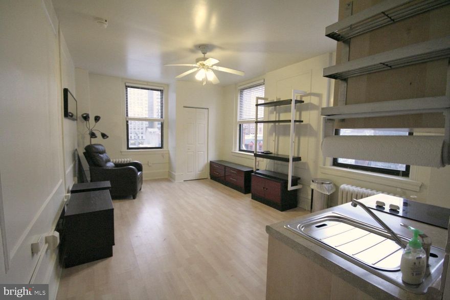 Video Tour: https://youtu.be/h5bL2AIJbsEDue to the Coronavirus pandemic, all in-person showings for occupied properties are currently on hold. We will be doing our best to provide video tours of these units when available and are still accepting applications sight unseen. Please contact us for more information on this listingAvailable Early-Mid June:Unit #405 at The Arts Condominium building is a corner unit with ALL UTILITIES INCLUDED in rent. Water, heat / air conditioning, electricity + Comcast Cable TV (channels 1-100 & Free HBO). The Arts Condominium building features a state of the art fitness center, large common laundry facilities, business center, and a 24/7 front desk attendant for additional security. Featuring hardwood floors, newer kitchenette, ceiling fan for additional air flow, large windows allowing tons of natural sunlight to permeate the space, and a large closet.About The Neighborhood:You'll be just a block from Broad Street in an ideal center city location. The Broad/Walnut subway stop is right on the corner, City Hall is a couple blocks away and the PATCO train stop is right across the street. Walkable to shopping, grocery, restaurants and entertainment!Lease Terms:Generally, first month, last month, and one month security deposit due at, or prior to, lease signing. Other terms may be required by Landlord. $45 application fee per applicant. $250 move-in fee. Pets are conditional on owner's approval and may require an additional fee, if accepted. (Generally $500/dog and $250/cat). Building pet registration and policy: $120 nonrefundable pet registration fee, and $10 freight elevator fee, which must be used for pet transportation. 40lb weight limit for pets. Breed restrictions-- please speak to a listing agent to discuss pet policy details. All utilities are included in rent, tenants responsible for in-unit internet. The fee to use the Bike Storage Room is $50.00 and tenants are provided with a key to the room. There are bike racks in the room and it is totally up to the tenant whether they wish to secure their bike with a lock. The room, itself, is locked and only available to other residents with keys to the room.Residents using the Bike Room need to know that bikes can only be transported through our side entrance and then their bike must be carried through the lobby, down the steps and into the Bike Room. It is permissible to keep your bike in your condominium, as an alternative, in which case the resident will purchase a key to the freight elevator for $10.00.