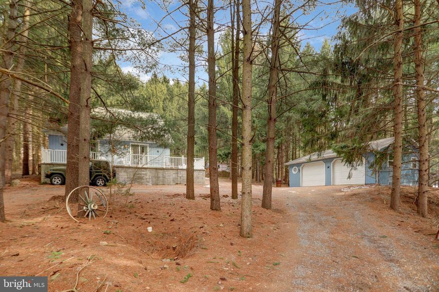 This adorable Salt Box Home is tucked away in a secluded one acre old tree farm. Sellers have spend months refreshing and updating some major areas of the house. Starting with  total exterior paint on house and garage.  New Main door with inside blinds. New paint, carpet and flooring , and some new interior doors on the interior . See attached Sellers Disclosure and Home Improvement list. Notice the high ceilings and skylights bringing in  great light into living room.  First floor bedroom and bath.  Solid wooden stair railing and overlook from second floor with another secondary bedroom and master bedroom with private bath. Notice the possibility of a finished basement. Finished room used as office in lower level.  Fenced in yard with above ground swimming pool with deck . Oversized heated 2 car garage with storage area and circular driveway gives you plenty of parking space.  Sellers having new roof replaced on main house for new buyers and are giving a Home Warranty with acceptable offer.