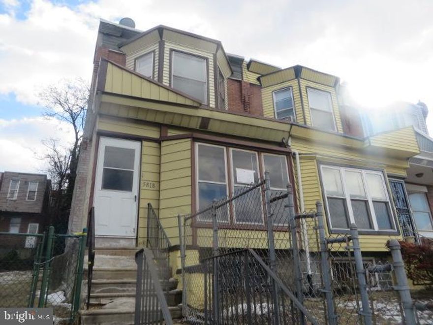 Two story, 3 bedroom end of row home with enclosed front porch located in SW Philadelphia and close to Cobbs Creek Parkway. Enter into the enclosed front porch, living room plus dining room with hardwood floors, nice sized kitchen and powder room all on the 1st floor. Three bedrooms on the 2nd floor all with hardwood floors plus full bath. Affordable starter home for first time buyers. This property qualifies for the HUD $100 down payment incentive plus FHA 203k financing.