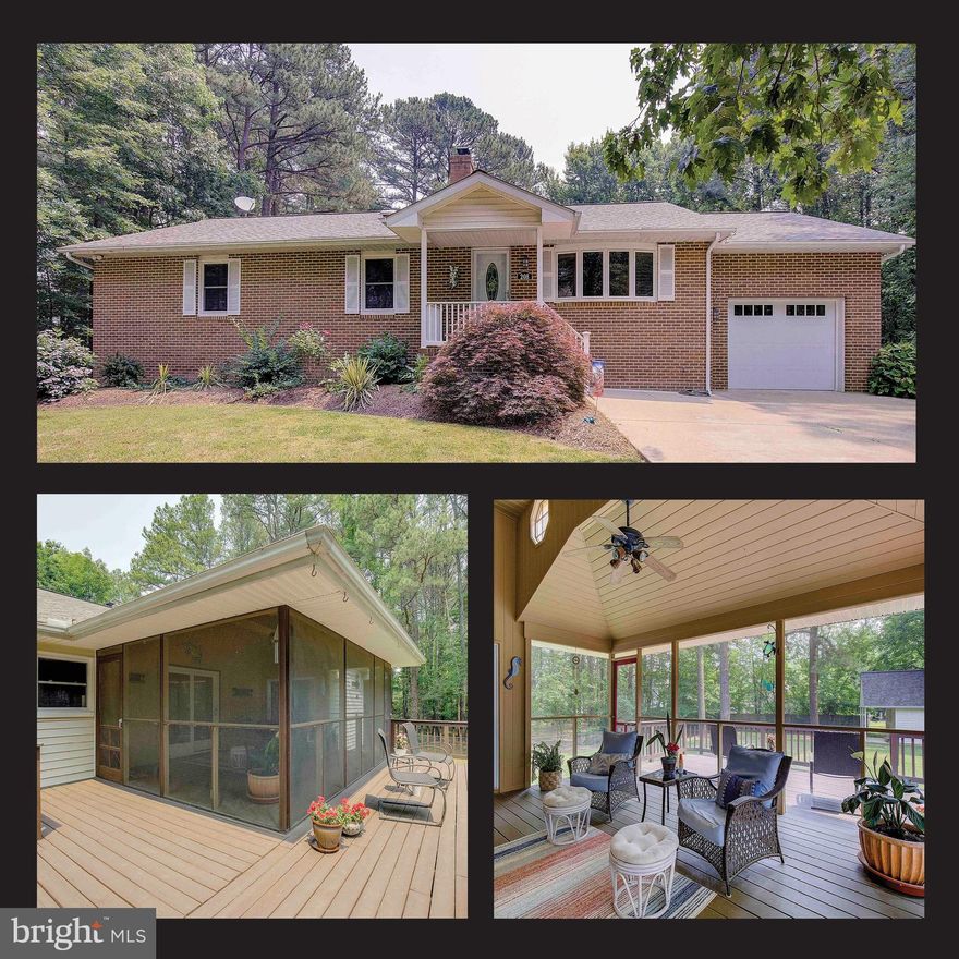 This charming  and well maintained 3 bedroom, 2 bath rancher in Kent Island Estates has everything you've been searching for! Nestled on a lot with lots of mature trees surrounding the property, you'll love the feeling of having your own retreat. You'll love the generously sized rooms including the large eat-in kitchen with endless countertops and lots of cabinets for storage. The primary suite features a private bath and extra bump out currently used as a fitness center. Off the kitchen is a huge screened porch with cathedral ceilings (also has access to primary suite) with decking around the sides. Gaze out over the large fenced in yard perfect for your furry friends or little ones. Storage shed has electric and window unit AC which would be the perfect workshop or she shed. PLUS extra long 1 car garage with storage shelving offers lots of possibilities.  Kent Island Estates is a water access community with private beach and tot lot.