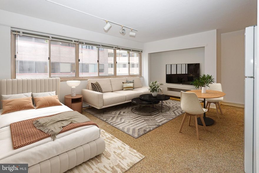 Fabulous studio residence at Penn Center House, ideally located in the heart of Rittenhouse Square. This bright and spacious unit offers a flexible layout and the perfect opportunity to make it your own. The home features a full bathroom with tub and a large closet providing excellent storage. Penn Center House is a well-managed, owner-occupied cooperative offering access control, front desk coverage, on-site maintenance, and outstanding resident amenities, including a beautiful rooftop deck, community room, and library. Enjoy an unbeatable Center City location just steps from world-class museums, dining, shopping, and entertainment. Situated within the highly rated Greenfield K-8 catchment. The monthly co-op fee includes all utilities, basic cable, and real estate taxes. Parking and gym memberships are available for an additional fee. Financing options are available through First Trust and CrossCountry Mortgage.