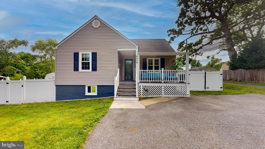 4 Bedroom, 3 Bath Cape Cod in Perry Hall! Situated On Almost 1/2 Acre (.42Ac), this charming home features:  Updated kitchen with stainless appliances, bright white cabinetry and granite counters; Access from kitchen to covered deck overlooking huge, fenced backyard; two sizeable main level bedrooms and full bath; Upper-level primary suite with full bath; 4th Bedroom and full bath in finished lower level; paved driveway; newer roof, windows, siding, central air and warm gas heat. Convenient to Job Centers and Shopping. Check out the 3D Virtual Tour!