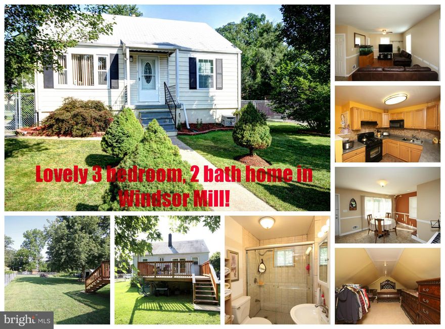 You can enjoy outdoor activities inside the fenced yard and large deck.  Walk inside of this 3-bedroom/2-bath, 1170 square foot home in Windsor Mill. Has a casual living room with per-go floors, dining room, finished basement w/ full bath, modern kitchen w/ gas range refrigerator, dishwasher, microwave, and appliances which included a garbage disposal.