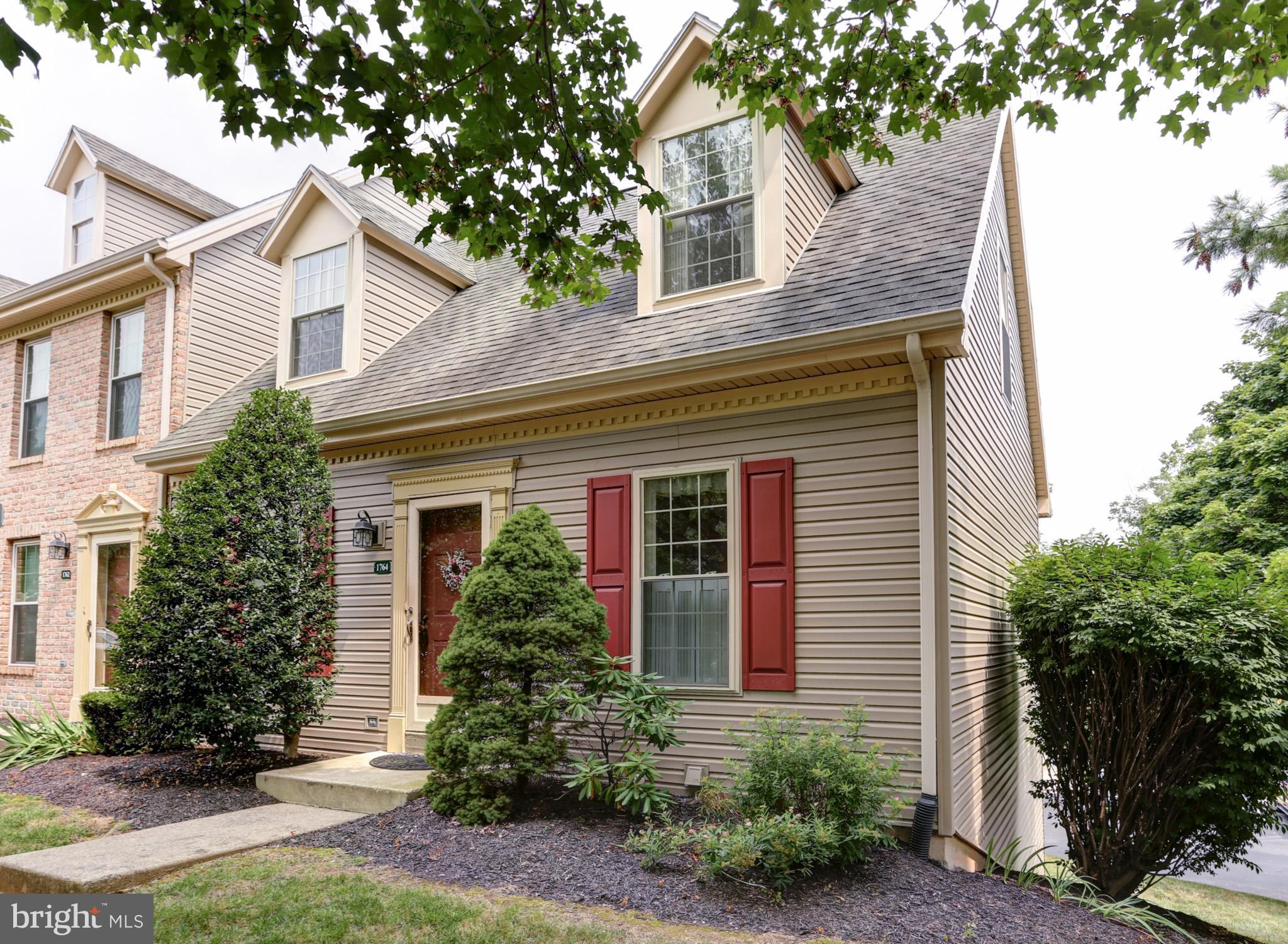 Attractive and well cared for Cape Cod style end-unit townhome that is conveniently located in the ever popular subdivision of Hunters Ridge and is just minutes from I-83, schools, shopping and dining. This home is neat as a pin and offers approximately 1690 total finished square feet to include; 2 bedrooms, 2.5 baths, a fully finished walk-out lower level and forced air heating and cooling. The main level has newly installed vinyl plank flooring, a roomy kitchen with all appliances included, a nice living, a separate dining room, and a full bath. Upstairs features 2 nice bedrooms with charming dormers and a full bath. The walk-out lower level is fully finished offering a possible 3rd bedroom, a half bath, laundry room and a good sized family room with sliders opening to the rear patio and backyard.