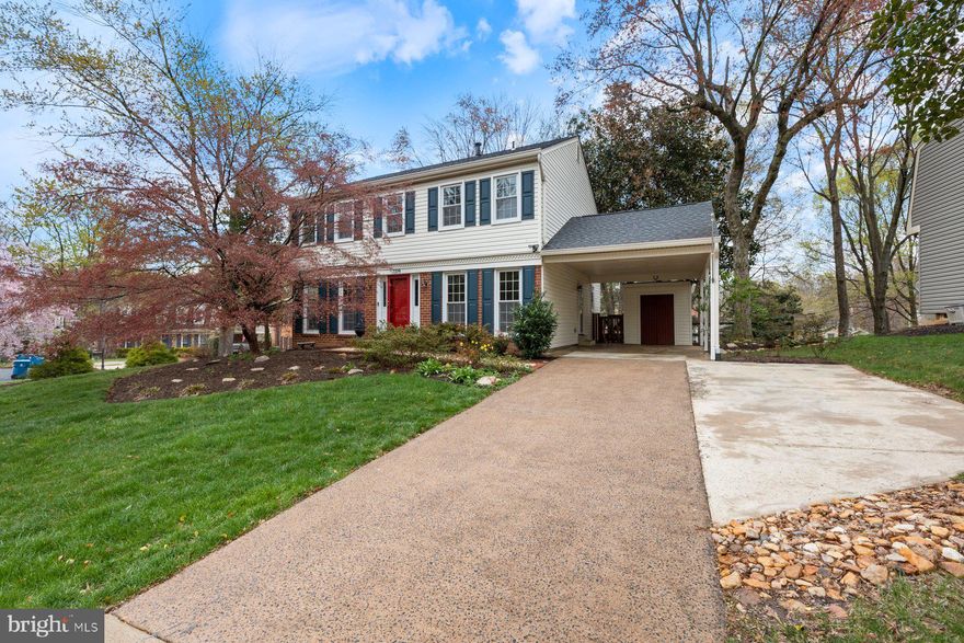 Welcome to this move-in-ready, three-level Colonial home tucked away on a quiet cul-de-sac in West Springfield. Featuring five bedrooms, three and a half bathrooms, and a large back deck w/spiral staircase that leads to a fully fenced, sprawling backyard, this home offers an oasis-like feel just steps from nearby walking trails. Freshly painted from top to bottom, the home also includes updated lighting and brand-new carpet on the lower level. The main level opens with beautiful hardwoods, a welcoming foyer w/spacious coat closet. The formal living and dining rooms are enhanced by crown molding and provide a warm and inviting space. A generously sized powder room is located just off the foyer. At the heart of the home, the open-concept kitchen and family room create an ideal space for gathering. The family room features a cozy gas fireplace, a lighted ceiling fan, and lovely views of the backyard. The kitchen is outfitted with white cabinetry, dark Silestone countertops, marble tile backsplash, recessed lighting, a spacious pantry, and GE Profile stainless steel appliances, including a double oven. A bright dining area provides the perfect spot for casual meals. Just off the kitchen, a main-level laundry room offers a full-sized washer and dryer, along with direct access to the one-car carport (with attic space) and shed. Additional parking includes 2 driveway spaces and plenty of available street parking. The upper level is home to four spacious bedrooms, all featuring beautiful hardwood floors. The primary bedroom is a true retreat, complete with four closets, a lighted ceiling fan, and a gorgeous en suite bathroom w/marble countertop vanity and a beautifully designed shower-tub combination with elegant designer tile and flooring. The other three bedrooms are equally inviting, each with its own lighted ceiling fan. The updated hall bathroom offers a sense of elegance with a granite countertop sink, a shower with a built-in bench for comfort, and a sleek sliding glass door. Large attic (w/fan) provides great storage space with floors and shelves. The lower-level stairs feature brand new carpet and upgraded hardwood bannisters. The basement features a large, open area with ceramic tile floors, a full bathroom w/marble floor and a nicely updated shower-tub combination, as well as a spacious bedroom with new carpet, perfect for an in-law suite, guests, or a home office. A walk-out door leads to a stunning stone patio and magnificent backyard. The large unfinished utility room provides generous storage space and includes an extra refrigerator for added convenience. Recent Updates include new HVAC in 2019, roof & 6-inch gutters in 2018, kitchen appliances 2017, and hot water heater in 2013. Windows & the front door were replaced by Thompson Creek, with a transferable warranty; the front door and sidelights were replaced w/in the last 5 years. The HVAC, fireplace, chimney, and gas insert, have been recently inspected. Home also features a Whole House duct air purification system and humidifier. Feeds to Hunt Valley Elementary, Irving Middle, and West Springfield High School. Excellent location just outside the beltway! Convenient access to major roads, including Fairfax County Parkway, 395/495/95. Close to Metro bus stop, Franconia-Springfield Metro station, Commuter lots, & Springfield/Burke VRE locations. Close proximity to George Mason University, Ft Belvoir, Lake Accotink Park, Burke Lake Park, Huntsman Lake, South Run Rec Center, Springfield Golf and Country Club, Springfield Town Center, Springfield Plaza, and a plethora of restaurants.  Just minutes to DC, The Pentagon, Reagan National Airport, Alexandria, Arlington, Tyson's Corner, and more. Very walkable community with nearby bike trails and walking paths.  Within 2 miles of local shopping centers, including Huntsman Square, Rolling Valley Mall, & Burke Town Plaza. Nearby community swim & racquet clubs. Must See!
