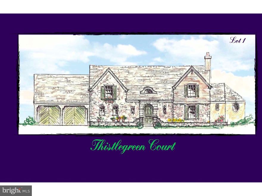 Thistlegreen Court- Exciting community of six independent homes crafted in the style of a European Village and nestled within 5.3 acres of flat, conserved ground, ringed by centennial trees in Lower Merion Township, Villanova.  This exclusive enclave offers first and second floor master bedroom opportunities, professionally selected interiors, and the dramatic pairing of exquisite architectural appointments and innovative floor plans.  With a focus on "Right-sizing", the homes range from 3500 square feet to an expanded plan of as much as 7000 on three finished floors.    Lot 1 Thistlegreen Court- Light filled first floor Dunbarton model offers 3799 square feet on its two finished levels. Great room with volume ceiling, fireplace and wall of glass overlooking rear terrace. May be expanded to a possible 6,777 square feet on three floors. This parcel can accommodate an In ground pool. Please advise that Recurring HOA fees have not yet been determined, as well as the reoccurring fee frequency. There is the ability to expand to 4 or 5 bedrooms.