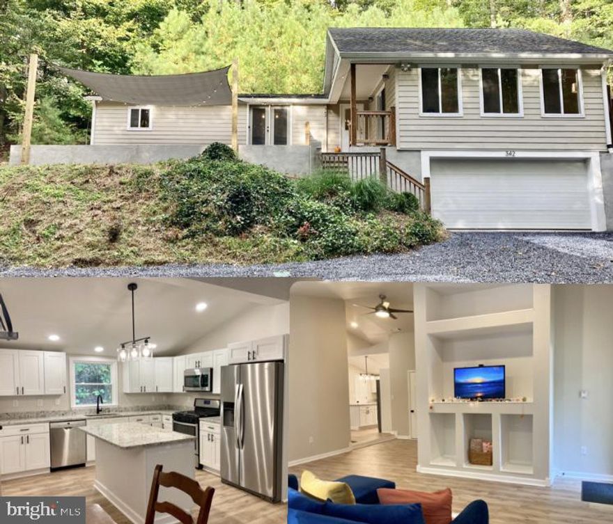 Secluded large lot, fully remodeled, stunning home with spacious and cozy outdoor patio on a quiet road. Brand new kitchen with gas stove, beautiful cabinets, and vaulted ceilings.  Massive living room with built in entertainment center. 2 car garage deep enough to have a work shop.  Hurry this will not last long.