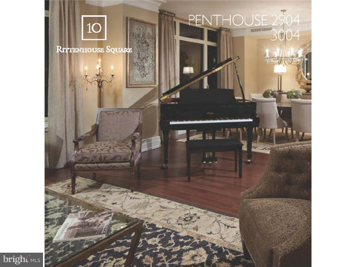 Fantastically appointed new penthouse residences at 10 Rittenhouse. 3004, a spectacular floor plan at Philadelphia's ultimate address. This 3 bedroom 4.5 bath pent faces North, South & East. The Great Rm, Kitchen, Family Rm, and Master Suite enjoy panoramic views of the river, bridges and the afternoon sun! Stellar city and sunset views! Buyer has the opportunity to personalize color selections in hardwood flooring, Poggenpohl Kitchen Cabinetry, Granite Counter tops, Glass Back-splash, Bathroom Marble and Bedroom carpeting. Exceptional storage features several large closets, a kitchen pantry and laundry area with tub plus building storage and bicycle room. 10 Ritt offers 24 hour concierge services and doormen, chauffeured Mercedes S550, Fitness Center, Boardroom, Business Center, 57' Saline Pool, Music Salon, Gathering Salon, Wine Storage, Library, Yoga Studio, Catering Kitchen and Courtyard. Optional Garage parking at $60,000. 10 YR TAX ABATEMENT.