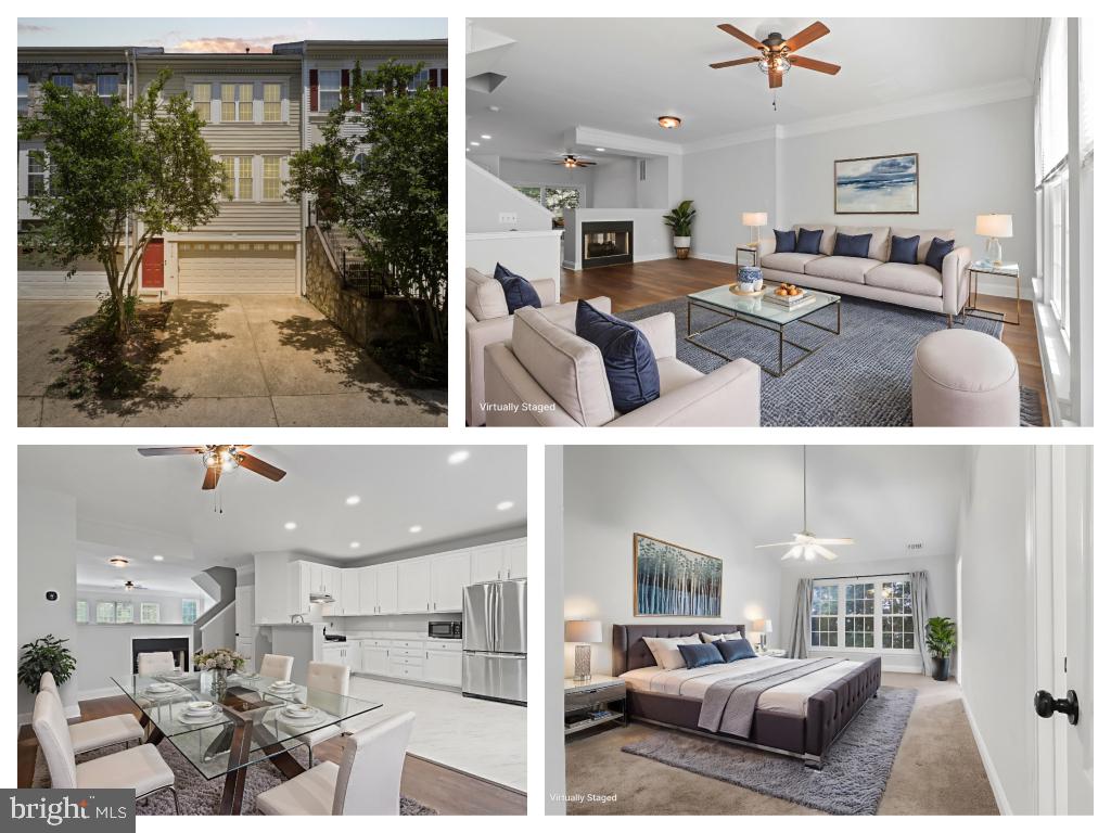 Welcome to this beautifully remodeled, freshly painted and ready to move in luxury townhome in the highly sought after Rock Hill community! The home features an open floor plan, 3 finished levels, 3 bedrooms, 2.5 bathrooms, and a two car garage. Gourmet kitchen boosts refaced white cabinets, stainless steel appliances, including gas range, refrigerator, new dishwasher, new sink, new disposal, new quartz countertops, and new floors. Special features include: breakfast nook, spacious deck, dual side gas fireplace. New powder room with tile floors. Spacious primary bedroom with walk-in closet. Primary bath with Jacuzzi and separate shower. New floors on the lower level. HVAC 2020, garage doors with clad wrapped wood trim for low maintenance 2017, Roof 2016, Windows 2015, Water heater 2013, W&D 2024. Conveniently located near shopping, dining, public transportation and Innovation Center Metro station.