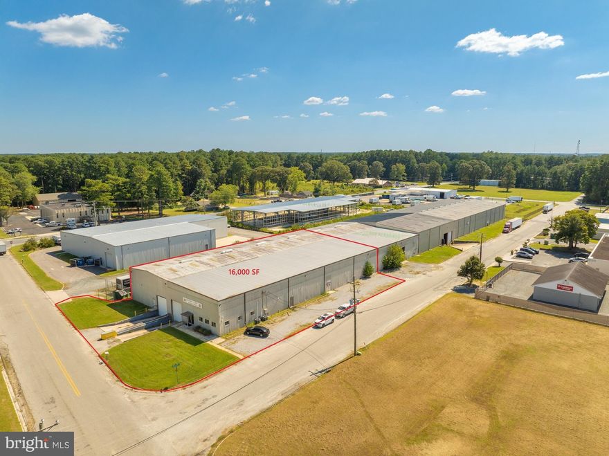 16,000 sq ft high ceiling warehouse-service space with 2,000 sq ft conditioned office area. Unit has gas heat and is fully sprinkled. Zoning is City Of Salisbury Light industrial which allows for a wide variety of uses. 20-24 foot ceilings. 2 drive in dock high doors. Dual  16' drive in overhead dock doors + two 14x16 drive in overhead doors.  Plenty of parking on-site. Complete Fire system- fully sprinkled.  Electrical service. 240/120 3 phase - 100 AMP - 600 AMP possible.