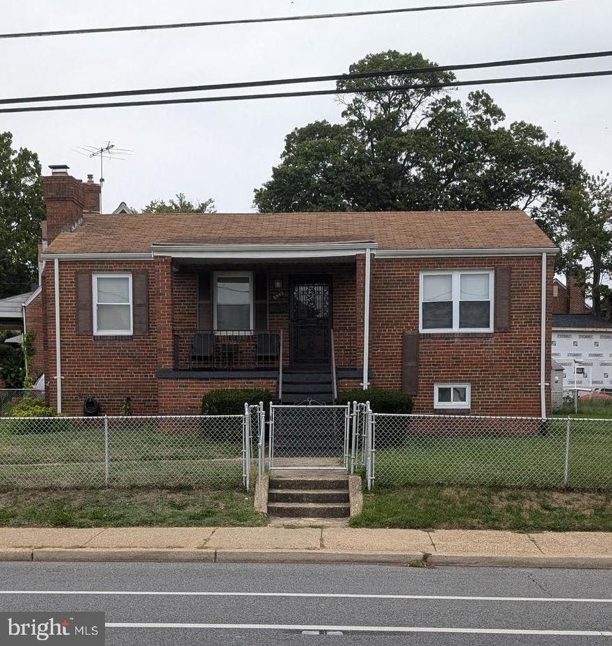 2 Bedroom, 1.5 bath all brick rambler in Chillum Terrace.  Good condition, being sold "as is".  Excellent property for a handyperson to move in and update as wanted. Two generous bedrooms, with ceiling fan-light fixtures, full bath with tiled flooring, deep tub with grip bars, shower/tub combo, large living room with woodburning fireplace, separate dining area adjacent to kitchen with walk out to back yard on main level. Finished basement with carpet flooring and paneled walls. Basement has large family room with dry bar, an additional room/den with window and shelving, half bath, and utility room with washer/dryer/sink. Utility area with furnace, hot water heater and shelving.  Newer hot water heater and furnace. Additional area used as desk/office near walk out in basement. Large, level, corner lot -- entirely fenced yard. Parking directly in front of house on Riggs Rd.  Ideal location near schools and shopping.