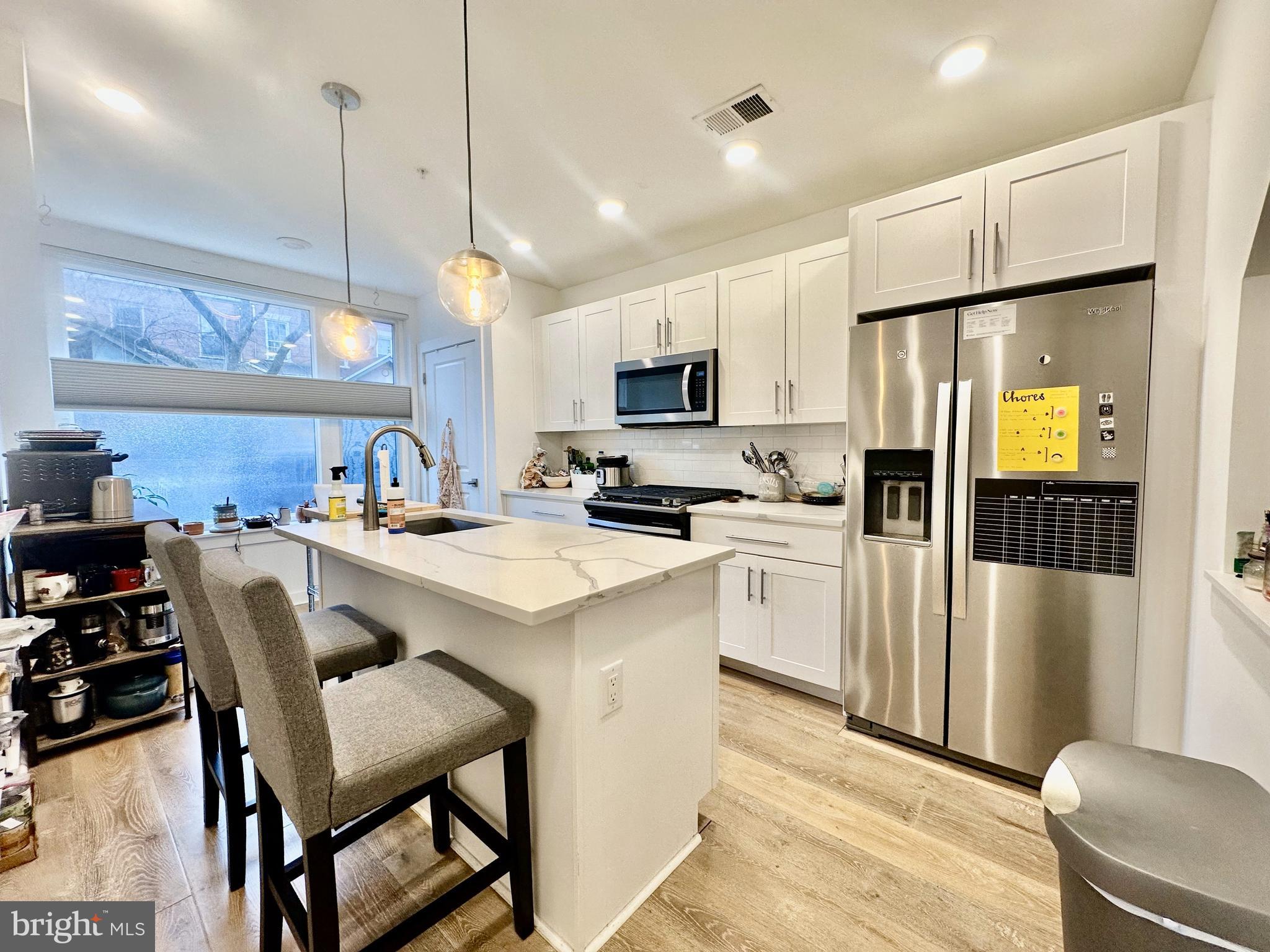 4 years' old 3B3.5B luxury condo for rent with in a lovely neighborhood in Penn Alexander School Catchment! This tri-level condo is brand new and has designer finishes thoughtfully selected throughout. The first floor has a half bath for convenience and a huge and luxurious open kitchen/living room ideal for entertaining. Featuring classic white shaker cabinets, stainless steel appliances, Calcutta quartz countertops, a large island, and an ice beveled subway backsplash. The 2nd level includs 2 spacious bedrooms and 2 bathrooms. The lower level features a study/office space, with a 1 bedroom and 1 bathroom. The whole 3 levels are fullfilled with adequate natural light. The location has one of the most quiet neighbourhood and most vibrant community in Philly, a majority of Penn students, family and CHOP young professors lives here. You will find fun events here like block party, porch music festivals... There are good amount of nice resturaunts in this community too! Close to all University City has to offer: shopping district, museums, parks, trails, public transit, a myriad of restaurants and convenience stores for everyday needs. And walking distance to elementary school(PAS), middle school and day care(PIC), and Clark Park! Enjoy a true university city lifestyle here. Owner pays for the water. Schedule your showing today!