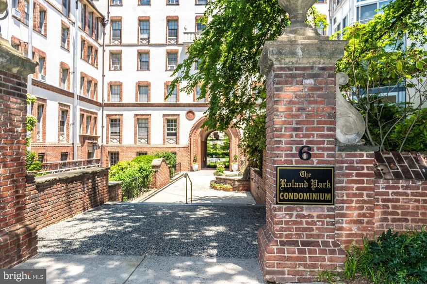 Opportunities like this don't come along too often - a spacious 3rd floor apartment in the well-located and grand Beaux Arts Roland Park Condominium . Overlooking the central courtyard, gardens and fountain, with treetop views of the future Hillside Park,  this unit features  high ceilings, great floors, a  bright and open sunroom with newer floor to ceiling windows and updated stainless kitchen appliances.  A former owner converted the 2nd BR into a separate dining room.