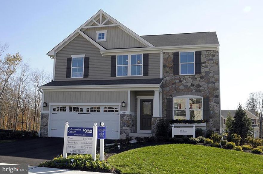 Rogers Ford offers luxury single family homes in Joppa w/ easy access to I-95.  The Milan offers 3+ BR, 2.5 BA & 2,539 sq. ft. Open floorplan, owner's suite w/ private bath & 2 walk-in closets, spacious 2nd floor loft & convenient 2nd floor laundry. 7,000 towards closing with use of NVR Mortgage Please contact builder rep for details. Images are representative only.