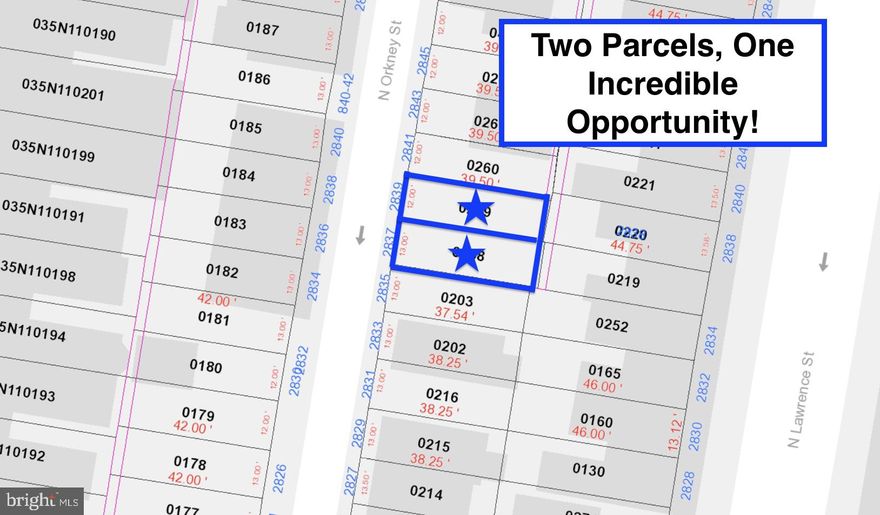 DOUBLE LOT – 25 FEET WIDE!  Prime opportunity for builders and investors in one of Philadelphia’s hottest growth areas. Two adjacent parcels offering a combined 25 feet of frontage with tons of development all around. Ideal for a multi-unit project or a spacious single build. Rare find — act fast!