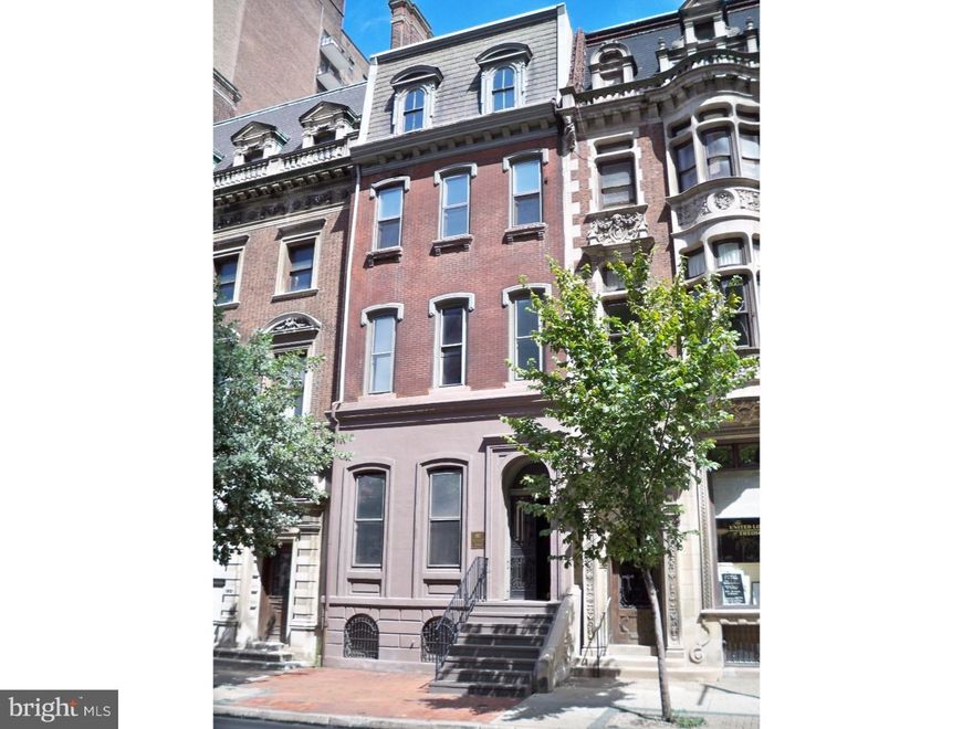 This beautifully restored, former Rittenhouse Square mansion, was used as corporate headquarters for a locally based firm, but could easily be converted back to it's former residential use. Situated facing the northwest corner of Rittenhouse Square, the property boasts over 7,000 square feet, including a finished lower level with separate entrance from the rear parking area that can accommodate 2-4 cars. Much of the original details remain, with a beautiful center staircase, marble fireplace mantles and built up crown moldings. The property does not currently have a dedicated kitchen or any full baths, which would provide for flexibility in the residential conversion's floor plan and use of space. Zoned commercially, this property could be converted to either a single family residence or an incredible live/work space.