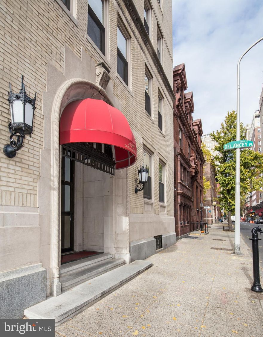 Welcome to Delancey Place! A 13-story high-rise building two blocks from Rittenhouse Square Park and all the shopping, dining and city living you're looking for! This building has only 2 apartments per floor for ultimate privacy and also offers bike storage, package delivery and intercom access. Apartment 11B is a fully renovated 2 bedroom, 2 bathroom with an open kitchen with stainless steel appliances, dishwasher, garbage disposal, hardwood floors, marble bathroom and custom vanity. There is an in-unit washer and dryer and individually controlled HVAC system. The south and west facing windows let in a lot of bright natural light and provide stunning unobstructed panoramic views. This beautiful apartment has everything you're looking for and the location cannot get better than this!  Showings available M-F and need 24 hours advance notice.