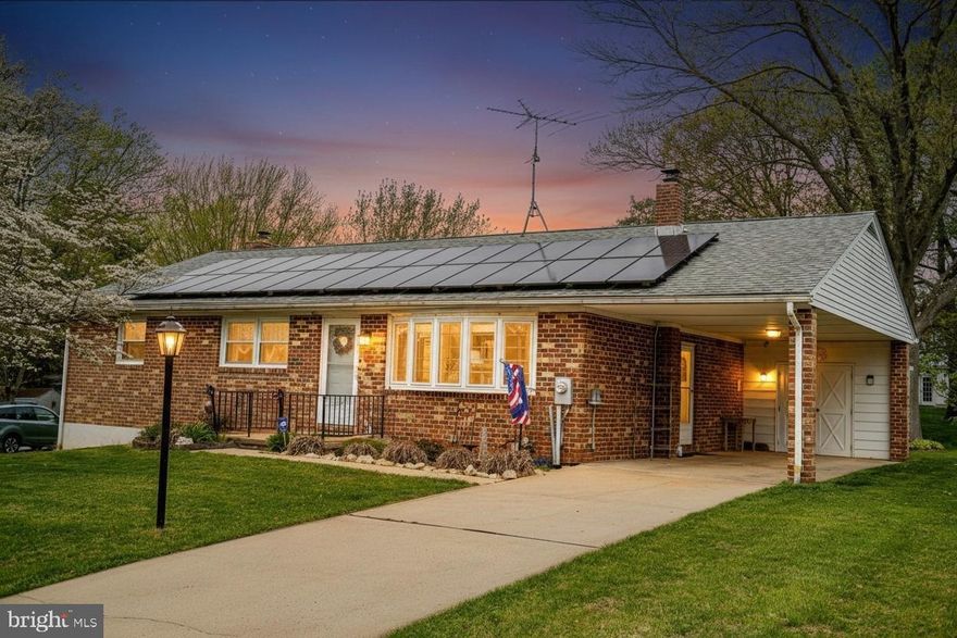 Welcome to this charming 3 bedroom, 2 full bath brick rancher, conveniently located in the Greenridge community of Bel Air! Great lot with mature trees and landscaping, Leaf Guard gutter system, a spacious maintenance free deck, and a flat yard ideal for outdoor enjoyment. A covered carport and large attached shed provide ample parking and storage. Hardwood floors run throughout most of the main level, adding warmth and character to the home. The updated kitchen features stainless steel appliances, granite countertops, soft clolse drawers and modern finishes, while the bright front living room showcases a beautiful bow window that fills the space with natural light. Easy access via steps to a floored attic provides excellent additional storage space. The main level bathroom has also been tastefully updated with a spacious shower, vanity, and cabinet linen storage. The expansive, finished, walk-up lower level with newer Bilco Door offers incredible additional living space, complete with a cozy brick fireplace and a second full bathroom perfect for entertaining, relaxing, or accommodating guests. Enjoy energy efficiency with natural gas heat, a tankless water heater, and a 55 kWh OWNED solar system keeping average electric bills to just a few dollars per month. No HOA!