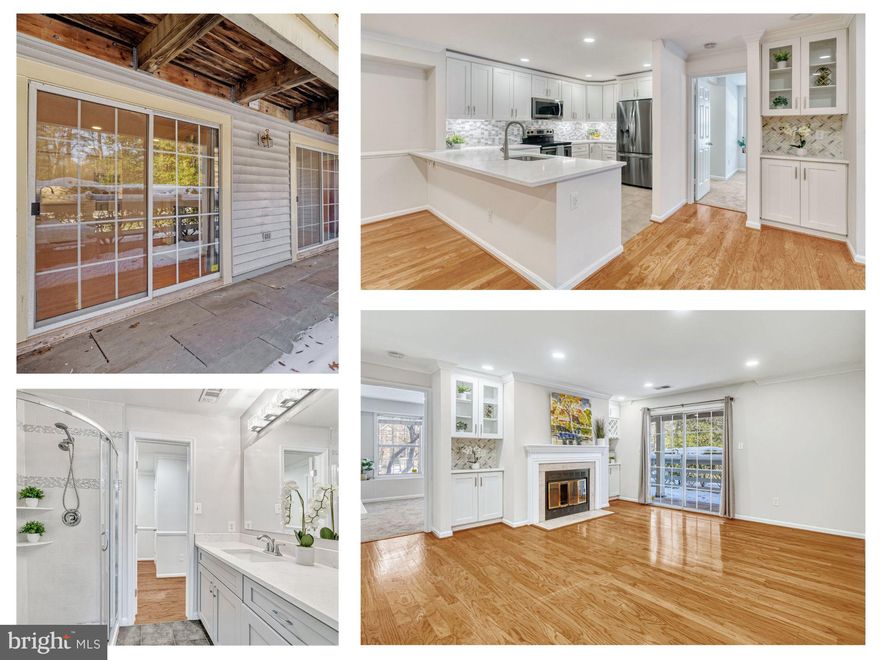 High-end renovated large 2-bedroom, 2-bathroom condo with huge fenced balcony is completely move in ready and will WOW you!    Featuring the sought-after Wickford Model, this condo boasts an open living room, dining area, kitchen floorplan with its own private patio. The living area showcases a wood-burning fireplace, recessed lighting, built-in shelving and large sliding glass doors leading to a relaxing patio. The new kitchen boosts upgraded stainless steel appliances, soft-close cabinets, and detailed backsplash. Hardwood flooring adds elegance, while the hallway offers a deep coat closet with built-in shelving. Both bedrooms, including the owner's suite, feature thoughtful details such as new carpeting, ceiling fans, and ample storage. This home boasts a "smart" house setup, a private fenced balcony, and convenient ground floor accessibility with assigned parking (#5). Water, trash, outdoor maintenance, snow removal are all included in the condo fee. Located in the heart of Reston, this condo offers proximity to amenities (part of the Reston Homeowners Association!), trails, transportation, and is just 7.5 miles from Dulles Airport. Enjoy the convenience of Verizon Fios fiber optic 1G internet already installed.  UNIT H