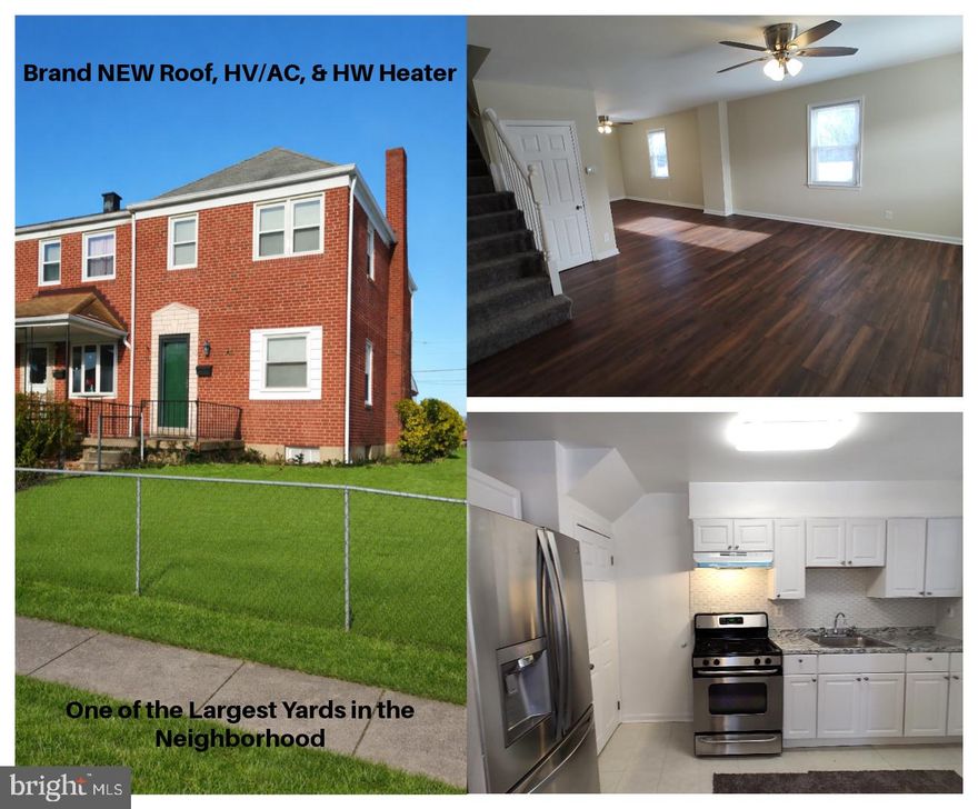 RECENTLY RENOVATED End of Group Townhouse with one of the Largest Yards in the Neighborhood!!!  BRAND NEW ROOF, HV/AC, & HOT WATER HEATER!  Beautiful and Extra Spacious End-Unit, Corner-Lot Townhouse directly across from the Park and did I mention one of the Largest Yards in the Neighborhood!!! A Spacious Living Room with Wood Flooring Welcomes You and Your Guests!  Enjoy Cooking in Your New Kitchen with a Stainless Steel French Door Refrigerator and Gas Stove!  3 Spacious Bedrooms on the Upper Level with Lots of Natural Light and a New Modern Bathroom!  Enjoy Off Street Parking with Your 2-Car Parking Pad in the Rear.  Full Unfinished Basement  (just waiting for your finishing touches) with a Washer and Dryer and Outside Access is Perfect for Extra Storage.  Enjoy Picnics at the Park right across the street and your Huge Fenced-In Yard!  Within Walking Distance to Schools, Shopping, and Dining!