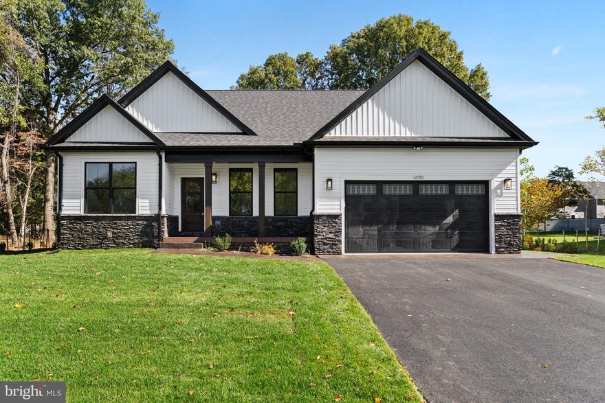 Brand New Beautiful ranch style home featuring 3 bedrooms and 2.5 baths. You will fall in love with the modern farmhouse finishes in this home. The exterior is a gorgeous white board and batten siding with black stone . Anderson black interior and exterior windows. All black gutters, soffits, fascia and downspouts. Hardwood flooring throughout the main level. The primary bedroom has tres ceilings and a walk-in closet. Primary bath has a fully tiled shower with black and gold accents and dual shower heads. Free standing soaking tub and dual vanity sinks. Two additional bedrooms share a full bath and there is also a convenient half bath for guests. The kitchen has a gorgeous black and gold marble backsplash, custom soft-close cabinets, quartz countertops and stainless steel appliances.  The dining area is next to the kitchen with a sliding door leading out to the back covered porch. The family room is open to the kitchen and has coffered ceilings and black shiplap surrounding the fireplace. Mud room off the garage with a custom built boot bench, utility sink, cabinetry and laundry area. Garage is finished with trim, paint and epoxy coated floor. The unfinished basement provides a blank slate for you to finish as you desire with a full bath rough-in. Enjoy your morning coffee on the covered front porch with seasonal water views of the Potomac River or on the covered back porch looking out to the nice open back yard.  The garage apron, sidewalk and both front and back porches have beautiful wood plank stamped concrete. Home is located in the well established neighborhood of Cliffton on the Potomac with No HOA and No Covenants. There is an abundance of restaurants and shopping available in either direction. Located right before the brand new, Harry Nice Bridge which will take you to King George County, Virginia or Fredericksburg. You can also head 13 miles the other direction to reach the town of La Plata. Property is eligible for 100% financing through USDA (if eligible).