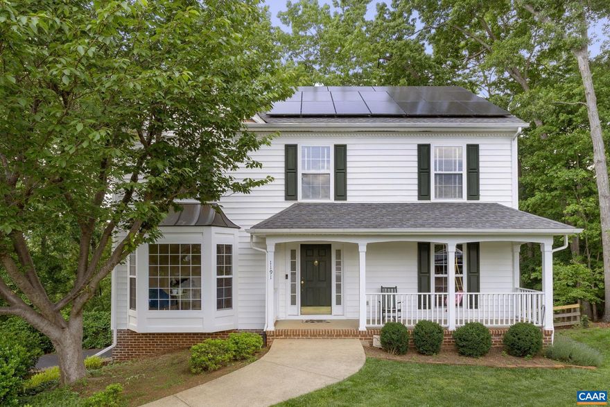Pearl Certified High Energy Efficient Home with solar panels.  4 Bedroom Colonial on cul-de-sac, just minutes from I-64, Wegmans, Downtown, schools, shopping and much more.  Relaxing Front Porch, Formal Dining and Living room, Family room with gas fireplace, spacious Deck with propane hookup, eat-in Kitchen with island, finished lower level with 2 car Garage.  Property backs to Biscuit Run Trail.  Primary suite connects to Nursery or Home Office. Newer Roof,Maple Cabinets,Fireplace in Family Room