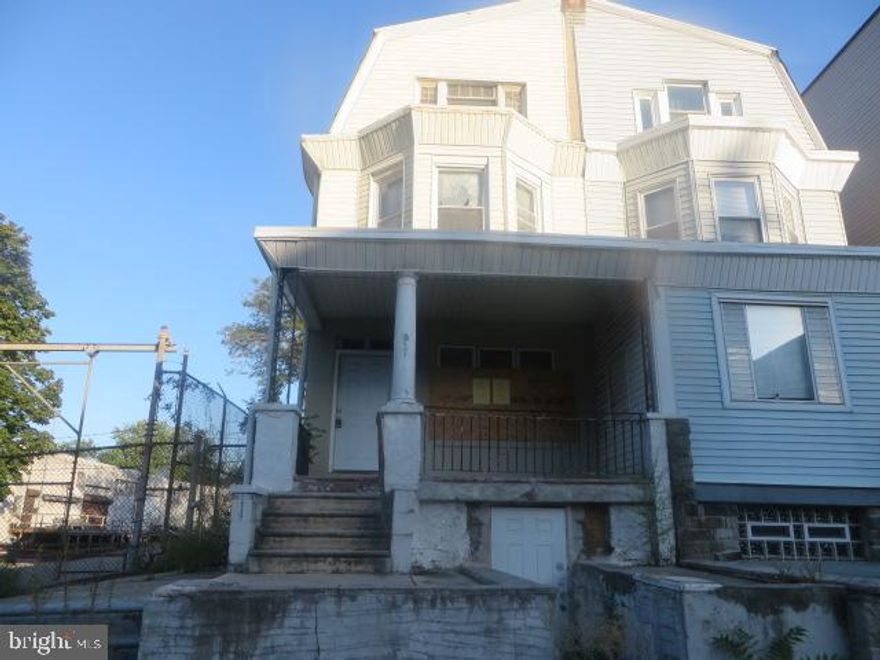 Three story, 5 bedroom, 1.5 bath, porch front twin located in Germantown just off Chew Ave. Nice sized living room, separate dining room, eat in kitchen, laundry and powder rooms all on the 1st floor. 2nd floor has 3 large bedrooms plus full bath. Two additional bedrooms on the 3rd floor. Huge twin with tremendous potential in Germantown. Property has an approved variance for a two family dwelling.