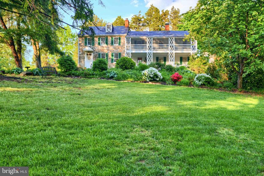 The Norris-Stirling House was built in 3 sections during the years 1804, 1840, and 1934. It has been beautifully maintained and preserved over the years. The home consists of a large slate covered porch, 4 bedrooms, 2.5 baths, a sleeping porch/balcony off the second level, 3 fireplaces (1 with wood insert), remodeled kitchen, living room, dining room and laundry on main level, finished attic, and cellar.  There are 45.55 acres of land in AG – half woods and half fields. Approximately 22 aces of the land are pastures, hay fields, and riding areas with riding trails connecting into trails along Winters Run Stream. The property is currently being used for horses and goats along with flower/vegetable gardens and grape vines. There is a 3 car detached garage with a 5 year old cedar shingle roof, 2 garage door openers and spot lights. The outbuildings include a large bank barn, run-in barn, and a 3 stall barn and tack room. The bank barn has newly installed tongue and groove pine floor and rafters, electric, and can hold farm equipment. The 3 stall horse barn has electric, water and a heat lamp. The original beams of the home have been reinforced and there is new blown-in insulation in the main house. There is upgraded 200 amp electric with a new box and Verizon Fios at the home. A concrete pad is in the rear yard with electric and water for a hot tub along with a swing set and garden patio. The property backs to Harford Glen and is on a preservation easement through the Maryland National Historic Trust. There are 5 building rights and the potential for AG preservation is available. All information should be confirmed through Harford County.
