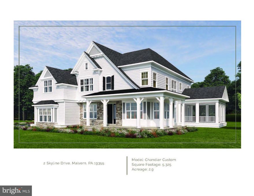 Bentley Homes new construction single home is under construction on 2.9 acres in Willistown Township! This exciting Chandler design features 10' first floor ceilings with front and rear staircases including the three story open main staircase connecting all floors of the home in elegant style. At 6,285 sq. ft. this home offers all you could want in terms of comfort and space to suit your personal and entertainment needs which includes a finished lower level w/full bath (@ 1,050 sq. ft., with room to expand) and a screened in porch w/gas fireplace. This design has a great combination of formal rooms and open space which allow for flexibility. The main floor features a library, formal dining room, great room, kitchen, butler's pantry, breakfast room, mudroom with pantry storage, large walk-in closet, and two powder rooms. 4 bedrooms 3 full and 2 half bath plan offers the potential for more customization to add more bedrooms in the lower level with the expanded 10' foundation walls. Love to entertain? Consider adding the catering kitchen to complement the butler's pantry with sink and bar space revealed behind 8' tall standard 2 panel barn doors. Upstairs you will find the owners suite that spans the entire rear of the home with two walk-in closets with windows, and a spa bath with dual vanities, makeup counter, 5 x 8 shower with frameless glass shower door, and spacious linen closet. A lounge area, 3 Bedrooms with walk in closets, 2 bathrooms, hallway linen closet, and 2nd floor laundry room accessible to both the owner’s suite and the upper hallway add needed convenience for today's homeowners. Other exterior upgrades are available to include adding stone, roof dormers, and more variation to the standard James Hardie plank exterior or by enlarging the standard composite deck and adding a screened porch. Bentley Homes' unparalleled reputation is built on a solid foundation of quality and elegant home building for 50 years. All in the perfect place for you to call home in Chester, Delaware, Montgomery Counties, and on the Philadelphia's Mainline. Model hours are 12pm-5pm (7 days a week) Listed price shown is for associated plan's base price and included options to date, contact sales manager for all current pricing an options selected. (***Photos shown are of a similar home with options and upgrades that are not included at the listing price shown. ***) Model home is located in our TIBURON community @ 916 Prescott Rd, Berwyn, PA 19312. Model hours are 12pm-5pm (7 days a week)