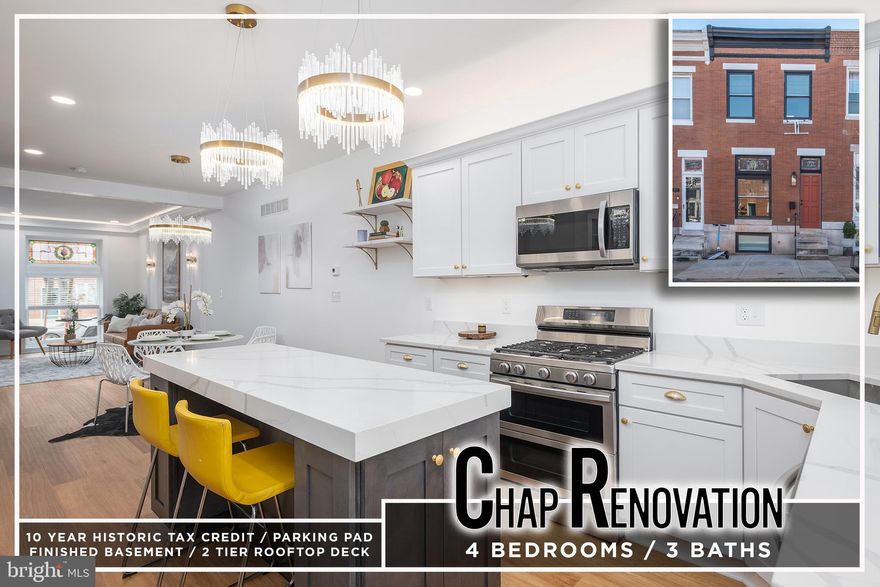 STYLISH & SLEEK TAX CREDIT PRE-SALE WITH 2 TIER ROOFTOP DECK & PARKING!  Quick delivery!  Features include an open floor plan with wood flooring throughout, an inviting living room with a custom accent wall and dining area, gourmet island kitchen with granite counters & ss appliances, upper level with a Primary bedroom suite with a full bath and 2nd bedroom with a hall bath, a fully finished basement with 2 bedrooms and a full bath, a 2 tiered rooftop deck with sweeping views, & off street parking!  10 Year CHAP Tax Credit = Save Thousands!!  Pictures are of a similar completed renovation by the same builder.