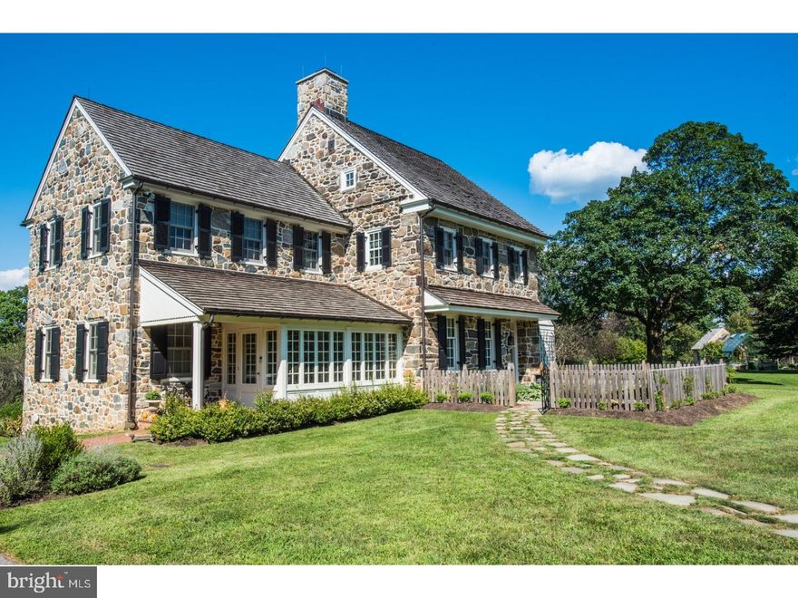 A Country Estate on Crum Creek ? A legacy worthy property that can serve as a famly home today, or compound for generations to come. A long drive bordered by field stone walls leads to the cornerstone of this exceptional 36-acre country property, the "Mordecai Thomas House", a 3-story stone house dating to 1796. The house sits high above Crum Creek wth breathtaking views,& meticulous grounds. Noted architect Peter Zimmerman designed extensive renovations to the property in 2011. The result is an impeccable, turn key estate property offering complete privacy, flexible living spaces, & expansion opportunities including another home &/or outbuildings. The attention to detail & quality respects the homes rich heritage yet offers the floor plan & amenities for today. The 3- story home is a magical combination of charm, quality & luxury. The open, circular flow floor plan of the first floor includes a living/dining room wth fireplace & staircase to the second floor, & chef's kitchen. The kitchen opens to the famly room with a wall of windows overlooking the property, & doors that open to an expansive terrace. The famly entrance includes a pantry, half bath, coat closets. The 2nd floor includes an elegant master suite, 2nd bedroom with en-suite bath, & laundry. The 3rd bedroom & bath are on the 3rd floor. The house has the beautiful millwork, hardware & period details that are hallmarks of an important 18th century home. Outbuildings include a pool house, 4-bay cypress garage/barn & Hartley Botanic Victorian greenhouse. The pool & pool house are tucked behind dramatic ruins of the original stone bank barn. The attention to detail in the main house is continued in the pool house. The 1st floor offers a gathering room, partial kitchen, laundry room, full bath with steam shower & gym. The 2nd floor includes an open home office, screening room, & guest suite with full bath. A stone pillared logia runs across the back of the building. A stone fire pit & gazebo offer other gathering places around the pool. From the main house, the meadow gently slopes down to an impressive 1800 foot stretch of Crum Creek that runs through the lower portion of the property. A bridge was built to access the other side where there are walking trails. Fishing, paddle boarding, kayaking & swimming are all possible. There are equestrian opportunities on the property & easy access to trails.