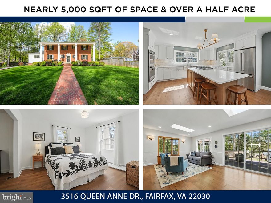 Welcome to this beautifully renovated nearly 5,000-square-foot estate, set on over half an acre of flat land just minutes from downtown Fairfax, Army Navy Country Club, and major commuter routes. Showcasing classic Virginia architecture, this meticulously maintained home reflects decades of pride in ownership.
At the heart of the home is the stunning 2023-renovated kitchen, designed for both beauty and functionality. It features high-end shaker-style light wood cabinetry, sleek white quartz countertops, and a massive center island with a five-burner gas cooktop. A stylish marble backsplash and KitchenAid stainless steel appliances, including a double oven, enhance the space, while a farmhouse sink, beverage refrigerator, floating shelves, brass accents, and glamorous chandelier add warmth and sophistication. Wide-plank luxury engineered wood floors complete the design.
Just off the kitchen, a sun-drenched sitting room provides the perfect space for entertaining, a playroom, or a cozy retreat. A set of doors leads to the outdoor deck and gazebo, ideal for al fresco dining or morning coffee. Back inside, the formal living and dining rooms offer additional gathering spaces.
The main level boasts a beautifully renovated primary suite with a charming sitting area, large closets with an Elfa system, and engineered wood floors. The spa-like en-suite bath includes marble-inspired flooring, a modern vanity with ample storage, and a walk-in glass-enclosed shower with hexagon tile flooring. A luxurious rain shower with a handheld faucet add to the tranquil ambiance.
Upstairs, three generously sized bedrooms are complete with plush carpeting and ample closet space. A charming alcove provides the perfect home office or homework station. The updated hall bathroom features double vanities, quartz countertops, stylish tile work, and a tub.
The expansive lower level offers incredible flexibility. A massive recreation room with plush carpeting and recessed lighting provides additional living space, while the renovated laundry room includes a newer washer and dryer. A bonus room serves as an ideal space for guests, a home office, workout area, or playroom, though it does not have egress. The lower level also includes 325 square feet of dedicated storage, a rough-in for a future bathroom, and a separate exterior entrance—ideal for an au pair suite or direct laundry room access. Additional storage features include a 365-square-foot outdoor workshop with electricity and two extra storage sheds. Other notable features include bi-annual HVAC servicing, professional duct cleaning (4/25), and a new cedar wood play-set installed in 2024!
Located in a sought-after Fairfax neighborhood, this home offers easy access to great dining, shopping, scenic nature trails, and abundant outdoor recreation. Commuters will appreciate the nearby CUE bus stop, which provides quick access to the Vienna Metro, as well as major routes including I-66 and I-495. The neighborhood fosters a strong sense of community, with membership opportunities at two local pools. Fairfax High School is just a half mile away and Daniels Run Elementary is 0.7 miles away, offering incredibly easy access for pickup! Point 50 Plaza offers conveniences like Compass Coffee, Amazon Fresh, and Orange Theory. The Mosaic District, just 3.5 miles away, is a premier destination for dining, shopping, and entertainment, featuring a luxury movie theater, top-tier restaurants, and retailers such as Bloomies, Anthropologie, Lululemon, Target, and Sephora.
This exceptional home seamlessly blends classic charm with modern upgrades in an unbeatable location. Don’t miss your chance to make it yours!