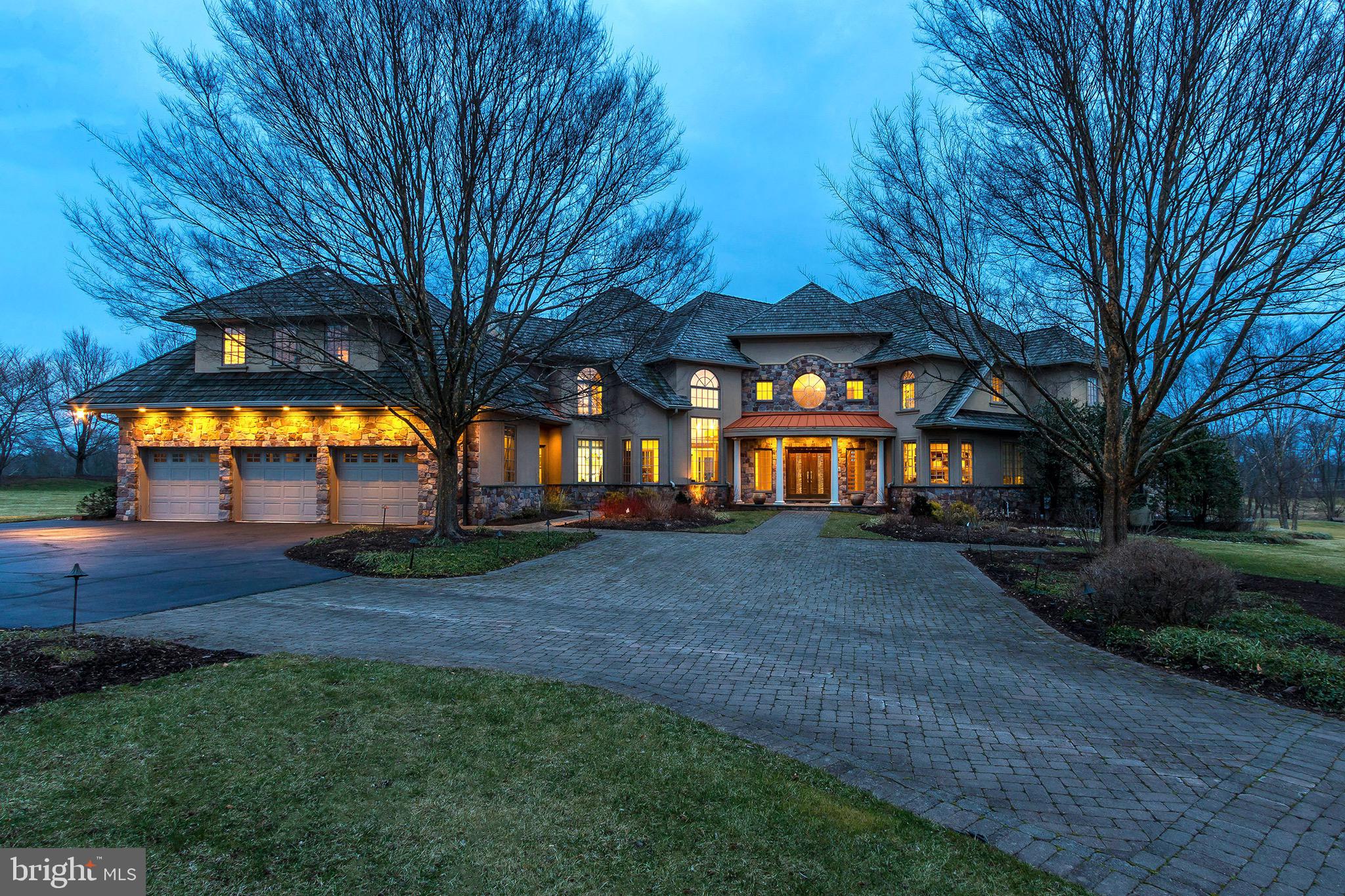 Vacation at home within a small enclave of exceptional homes overlooking the prestigious Rees Jones designed Lookaway Golf Club. Award winning Deluca builders created a home with all the modern amenities today's upscale buyers require. Upon entering one looks beyond the dual staircases to the spacious living room featuring a stone fireplace and two story custom designed window wall with long distance views of the golf course and surrounding countryside. The spacious, flexible floor plan includes a chef's gourmet kitchen, elegantly sculpted dining room, office, first floor ensuite bedroom, library, and world-class indoor lap pool. The second floor features a luxurious master suite with spa bath and 3 more bedrooms with 2 more full baths. The lower level features a game room with a full party-ready bar, wine cellar, gym, and great storage. There is an oversized 3 car garage. Rarely does a home that combines size, quality and amenities become available. This oasis is located in desirable Buckingham Township featuring Blue Ribbon Central Bucks school district. With too many features to list, this property could easily be one's primary residence or resort style second home. Perfectly placed the property is minutes to New Hope, Doylestown and Newtown, 75 minutes to NYC, 60 minutes Philadelphia and 40 to Princeton. Come vacation at home. Please view the Video Tour by clicking on the video icon or by clicking the link in "interior details"