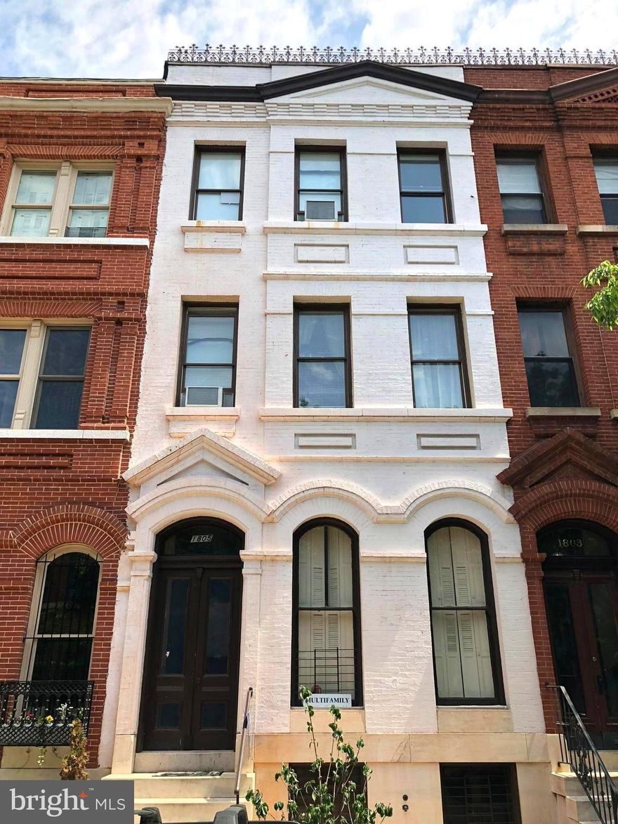 Opportunity Knocks in Bolton Hill. 3 Units (2 arew currently rented). 1st Fl/Lower Lvl is a 2-3 Bed Unit with direct access to parking pad needs renovation. This unit has original mantels, wood floors, crown molding and would make a terrific owner's unit. 2nd Floor is a large 1 Bed with Updated Kitchen/Bath. 3rd Fl is a 1 Bed with Updated Kitchen/Bath. Priced for needed updates.