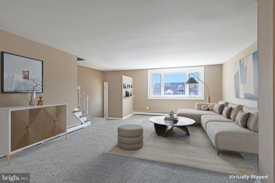 Welcome home to this beautifully renovated rowhome tucked away on a peaceful cul-de-sac in the desirable Morrell Park neighborhood. Enter inside to discover a bright and airy open-concept floor plan, highlighted by a large front window that fills the space with natural light. The spacious living room flows effortlessly into the dining area and modern eat-in kitchen—perfect for everyday living and entertaining. The kitchen features brand-new white shaker cabinets, elegant Quartz countertops, a classic subway tile backsplash, and a full suite of new stainless steel appliances. A convenient half bath completes the main level. Upstairs, you'll find three generously sized bedrooms, including a large front-facing primary suite with its own private half bath. A full hall bathroom serves the bedrooms. The finished basement offers incredible flexibility with a large rec room that can easily function as a 4th bedroom, home office, playroom, or gym. Access out to a rear patio is from here as well making it ideal for relaxing or entertaining. This level also includes a laundry area and direct access to the one-car garage and driveway. Renovated from top to bottom, this home boasts fresh paint, all-new electrical outlets and, new light fixtures, and brand-new flooring, including plush wall-to-wall carpeting throughout. Ideally located near schools, public transportation, I-95, the PA Turnpike, shopping centers, grocery stores, and a hospital—this is the one you’ve been waiting for. Move right in and start enjoying everything this stunning home has to offer!