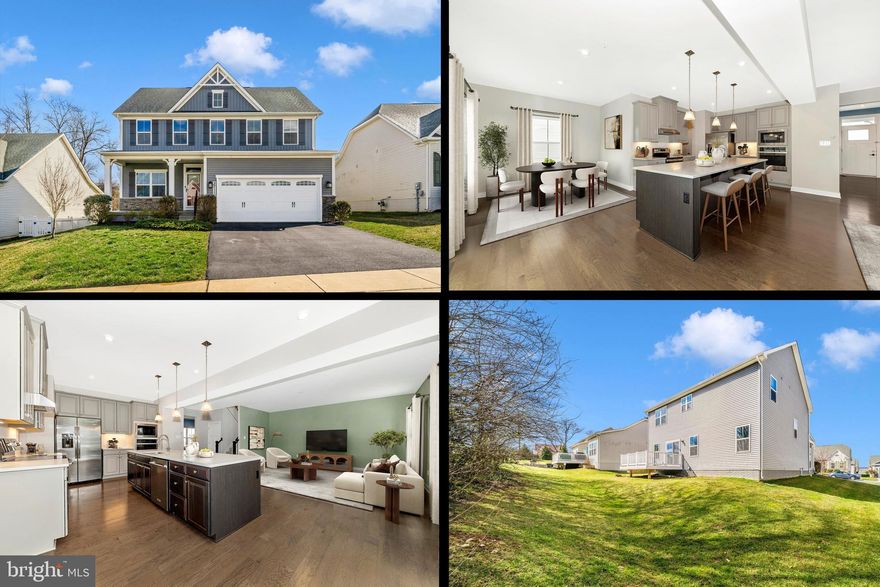 Welcome to this stunning 2019-built Craftsman-style colonial nestled in the desirable Woodbourne Manor community. This impeccably maintained residence offers the perfect blend of modern luxury and serene country living, boasting an open-concept floor plan with soaring 9’+ ceilings and premium finishes throughout. The heart of the home is a gourmet eat-in kitchen featuring a massive center island, upgraded countertops, and sleek stainless steel appliances, all flowing seamlessly into the spacious family room. Gleaming hardwood floors span the main level, adding a touch of timeless elegance and durability to the primary living spaces.
The upper level serves as a private retreat, featuring brand-new carpeting throughout for a fresh, move-in-ready feel. This level is highlighted by a primary suite complete with a generous walk-in closet and a spa-like ensuite bath. Three additional well-appointed bedrooms share a second full bath, and the upper-level laundry room adds a layer of modern convenience. For those seeking even more space, the expansive 1,000+ square foot unfinished basement with natural light and a tankless water heater awaits your custom touch.
Outside, the property truly shines, backing directly to a lush tree line and peaceful open pastures that offer a quiet, pastoral backdrop. Relax on the rear deck or the welcoming front porch and enjoy the tranquility of Jefferson. Complete with an oversized two-car garage and situated just minutes from Frederick and major commuter routes, this home offers the "like-new" construction you desire with the established beauty of Frederick County.