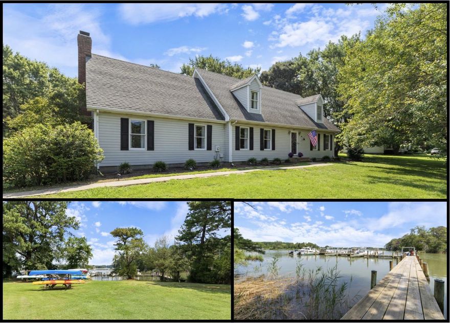 Nestled on over 2 acres in the desirable water access community of Deep Harbor Farm, this beautiful Cape Cod beams with natural light.  The home features over 2,400 sqft with 4 bedrooms and 2.5 baths. The welcoming foyer overlooks a spacious dining room and leads to an open kitchen complete with white cabinetry, stainless steel appliances, breakfast bar and a large table space. Just off the kitchen, the expansive family room serves as the heart of the home with a stunning whitewashed fireplace.  The first-floor primary bedroom provides convenience, while an additional main-level bedroom, currently used as an office, offers flexibility and the potential to create a larger primary suite. Upstairs, you’ll find two generously sized bedrooms, a full bath and abundant storage including eve storage and walk-in attic space. An attached 2-car garage and large detached shed add even more functionality.  Enjoy the private 2-acre setting, ideal for outdoor living, gardening, or play, along with community water access, including a dock for boating, kayaking, and paddleboarding with direct access to the Chesapeake Bay, waterfront dining and some of the area’s best fishing and crabbing around.