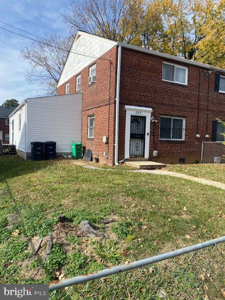 INSTANT EQUITY!  This spacious semi-detached home will not last long.   Agents:  Get your buyers or investors ready for a great opportunity to purchase an all brick home with plenty of space; Check out the comps in the neighborhood.  The home is being sold AS IS; home needs a little TLC, but the price will allow you to put your own personal touches to make it your own.   This home features 4 bedrooms, 2 full baths, huge family room, 2 sided stair deck leading to the fenced in back yard.  Ideally located less than 1 mile from Suitland Metro!  Conveniently located near shopping, schools and commuter routes.  Don't miss out!