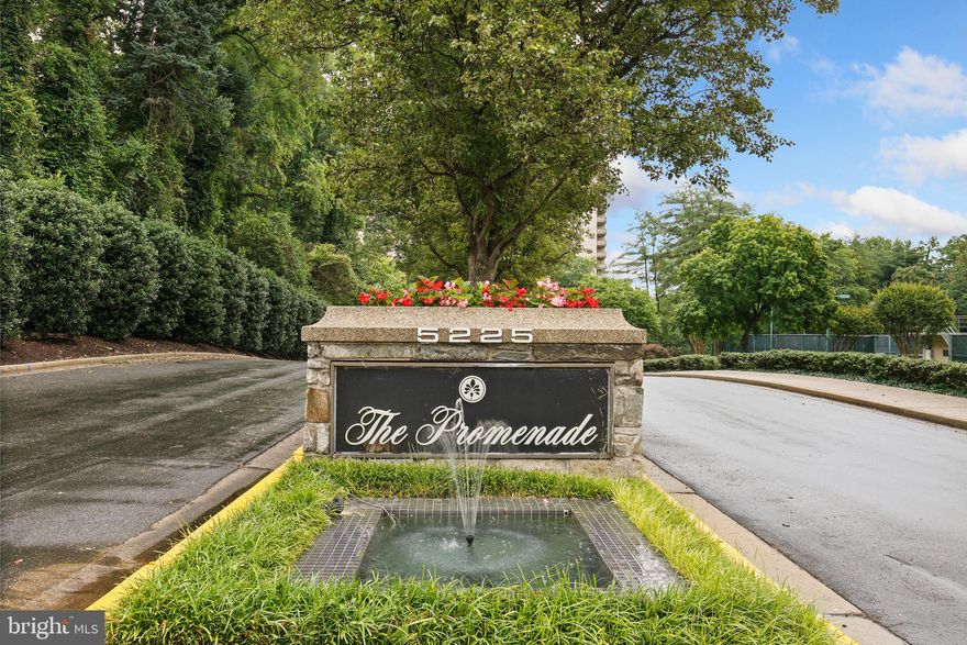 Welcome to this rarely available sun drenched 2 bedroom/2 bath corner unit at the Promenade.  This corner unit offers walls of windows and large balcony with a fabulous view overlooking the treelined Rock Creek Park.   Renovated kitchen with plenty of kitchen and storage cabinets and stainless steel appliances.  Separate dining room and living room.   Master bedroom has walk in closet with fully renovated limestone bathroom complete with soaking tub and custom wood vanity.  Second bedroom is also generous in size.  Hall bathroom has been fully renovated with a limestone custom walk in shower, 5 ft wide custom wood vanity.  3 additional storage closets.  Whole unit is freshly painted and has maple hardwood flooring.  Crown molding and custom honeycomb shades included!   The monthly fee includes all utilities, basic cable, property taxes, and an indoor garage parking space. The building also offers a variety of amenities such as an indoor/outdoor pool, state-of-the-art exercise and fitness center, tennis courts, picnic, and barbeque area, 24-hour desk, resident lounge, restaurant, beauty salon, and small convenience store! The location ride on bus comes to the main entrance and takes you to both Medical Center and Bethesda Metro  Red Line.  Near NIH, Walter Reed, Pike and Rose, I270, 495 and downtown Bethesda.