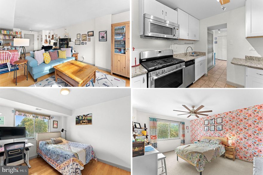 Welcome to this beautifully updated, light-filled 1 bedroom + den condo in Pavilion on the Park! Upon entering you will notice the main living area is very spacious offering a floor plan with tons of layout options, has hardwood flooring throughout and is truly flooded with natural light. The modern kitchen showcases white shaker cabinets, granite counters, stainless steel appliances to include a new refrigerator and gas cooking. The spacious primary bedroom has a large walk-in closet, a huge picture window to take in the views of Holmes Run Park and a lovely wallpapered accent wall. The full bathroom has been recently remodeled with a brand new shower, new toilet, new sink and features wainscotting. The large bonus room can serve as a separate den, a secondary bedroom as is shown now or a separate dining room! The condo offers nice storage with a large closet off the foyer and  a linen closet outside the bathroom. Enjoy your morning coffee or afternoon cocktail on the cozy private balcony! Enjoy the many perks of living in Pavilion on the Park such as an outdoor pool, outdoor community garden, fully equipped fitness center, sauna, party room, onsite laundry, concierge services and the added security of a 24-hour monitored front lobby with locked entrance. Your CONDO FEE COVERS water, electric, gas, trash and all the building amenities! Pavilion on the Park is in a prime location minutes from Old Town Alexandria, Washington, D.C., and Reagan National Airport and INOVA hospital campus, with easy access to the Van Dorn Metro, the Pentagon, 395/495 for commuting and  tons of shopping and dining options. Welcome home!